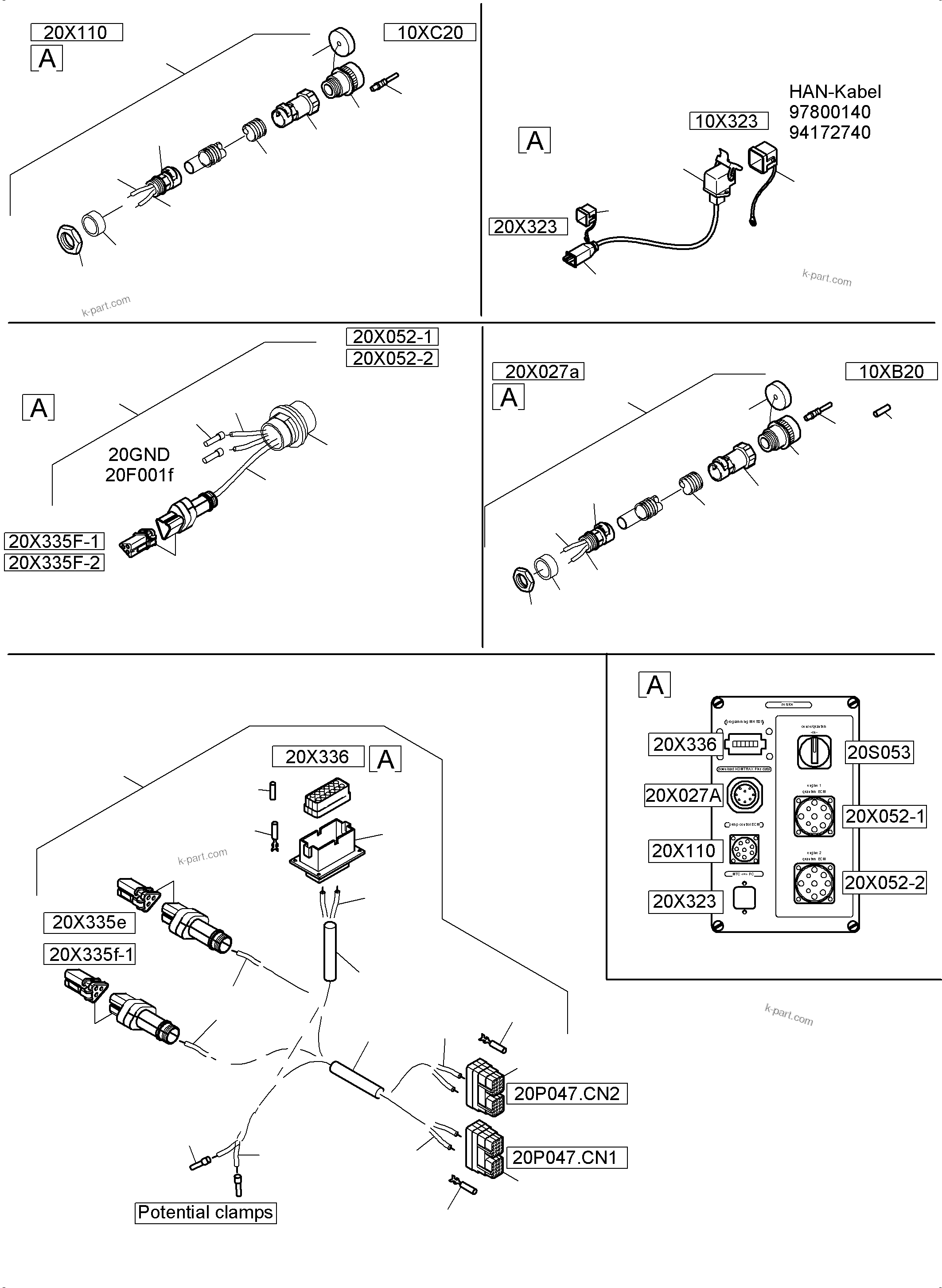 Komatsu parts book diagram for PC5500-6 S/N 15164: CABIN SUPPORT AND INTERMEDIATE LANDING HARNESSES