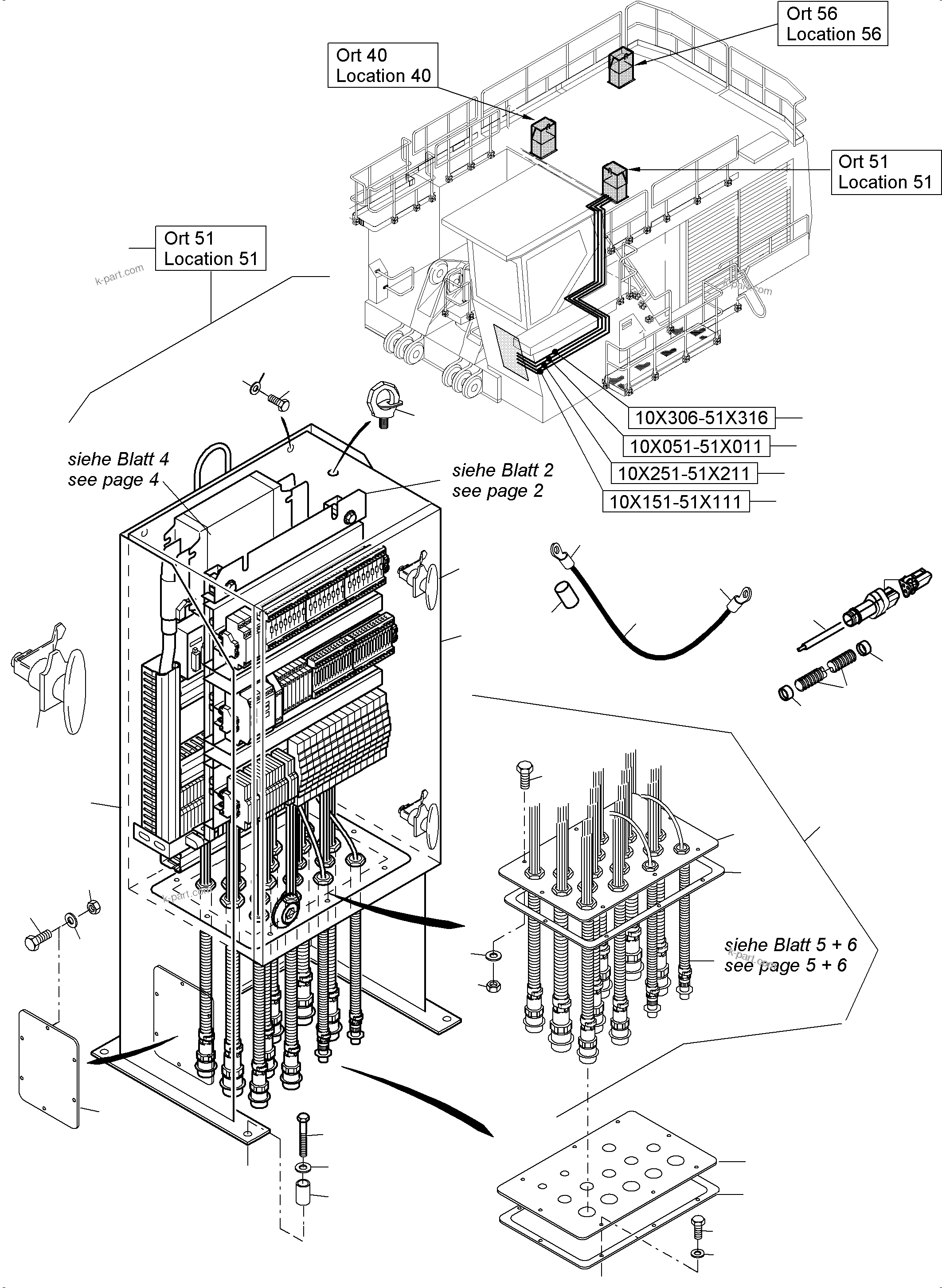 Komatsu parts book diagram for PC5500-6 S/N 15164: SWITCH CABINET LOCATION 51