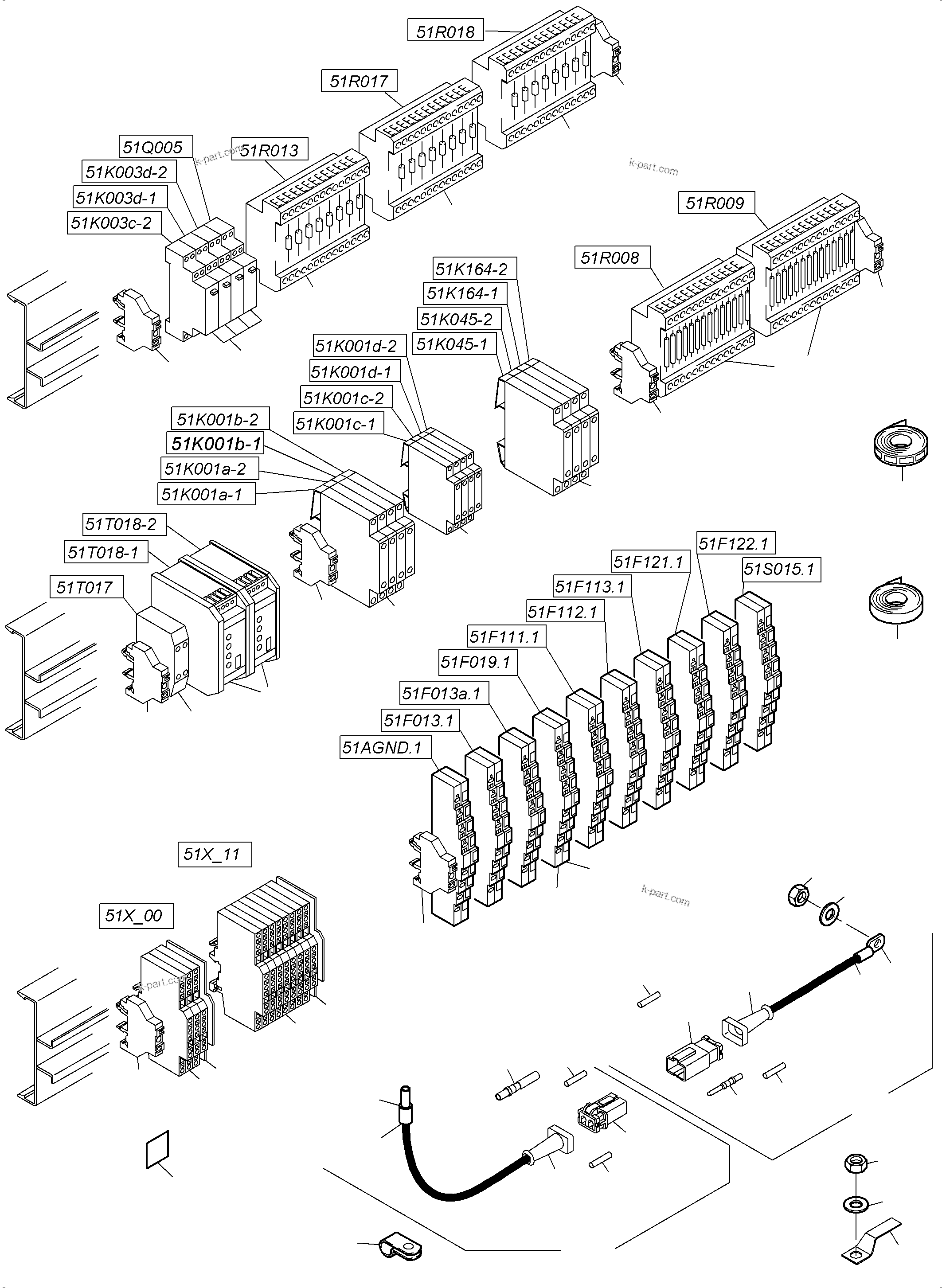 Komatsu parts book diagram for PC5500-6 S/N 15164: SWITCH CABINET LOCATION 51