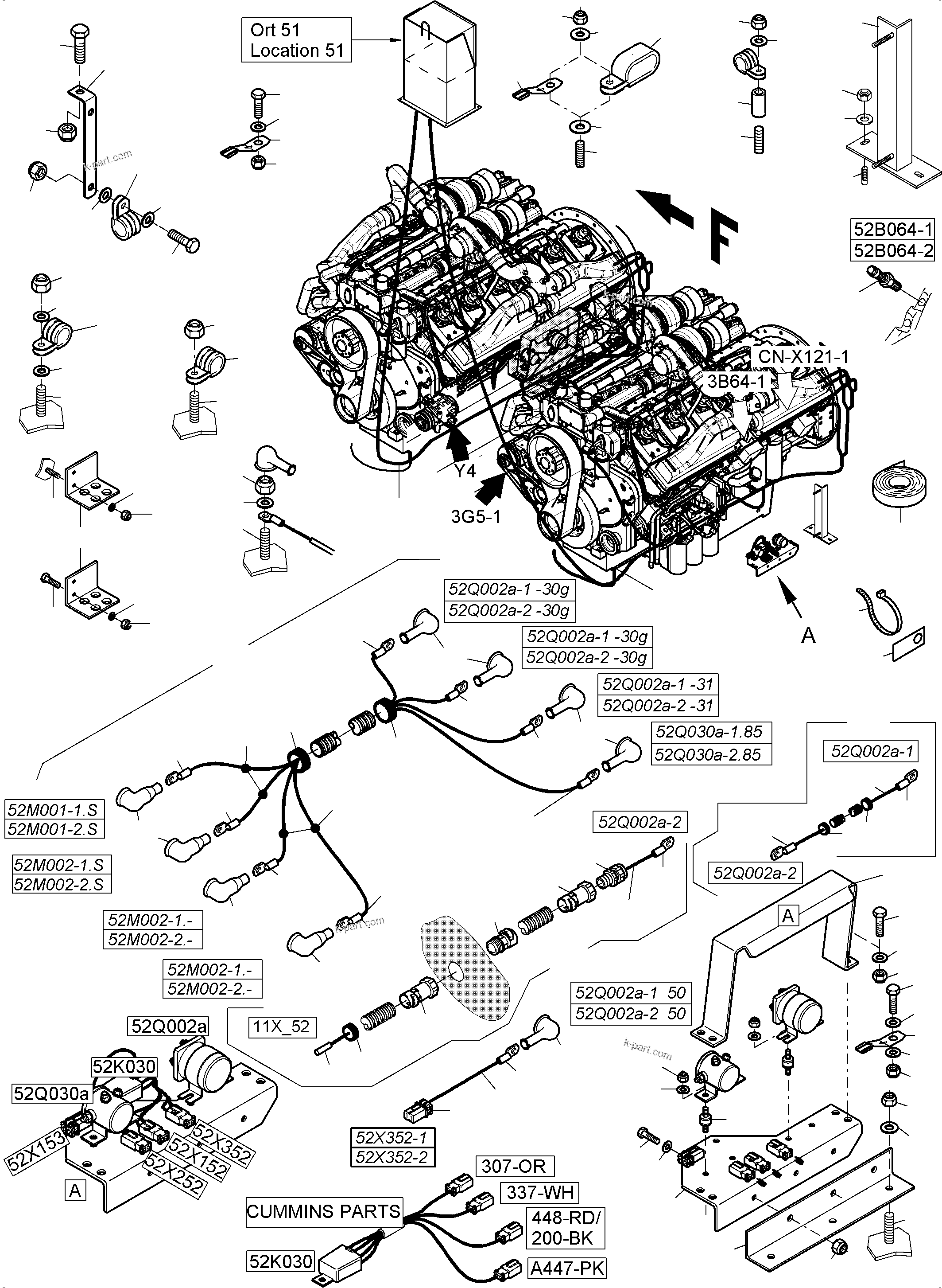 Komatsu parts book diagram for PC5500-6 S/N 15164: CABLES - ENGINE AND TRANSMITTER