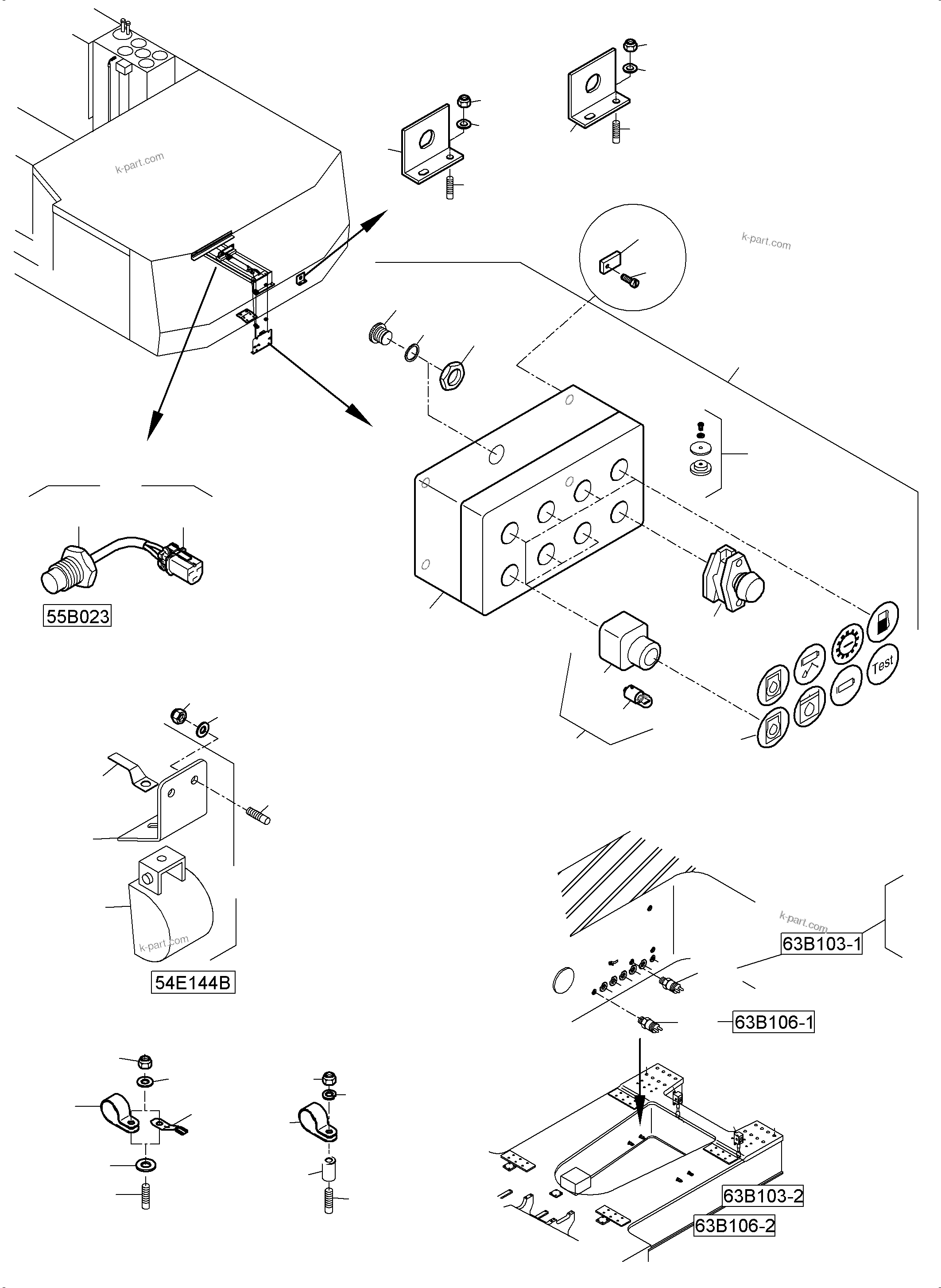 Komatsu parts book diagram for PC5500-6 S/N 15164: ELECTRO PARTS REFUELING, WITHOUT OR WITH SERVICE ARM