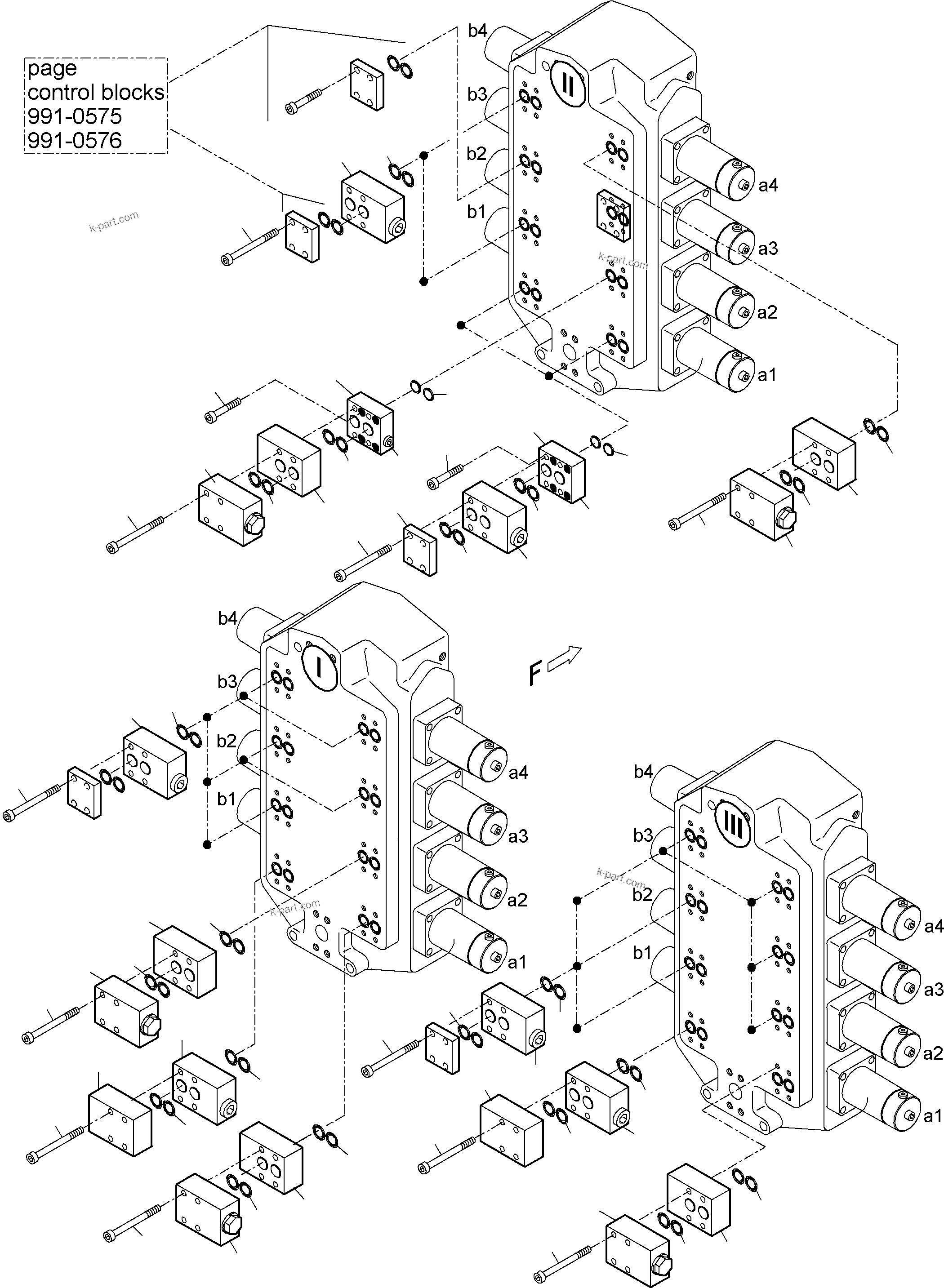 Komatsu parts book diagram for PC5500-6 S/N 15164: CONTROL BLOCK - SECONDARY VALVES,BE