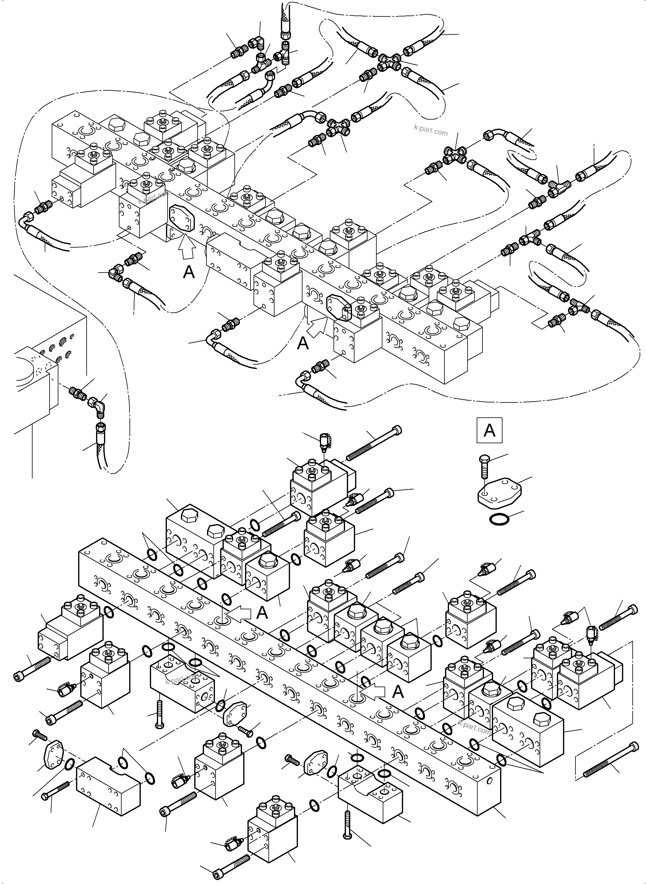 Komatsu parts book diagram for PC5500-6 S/N 15164: MANIFOLD BACKHOE