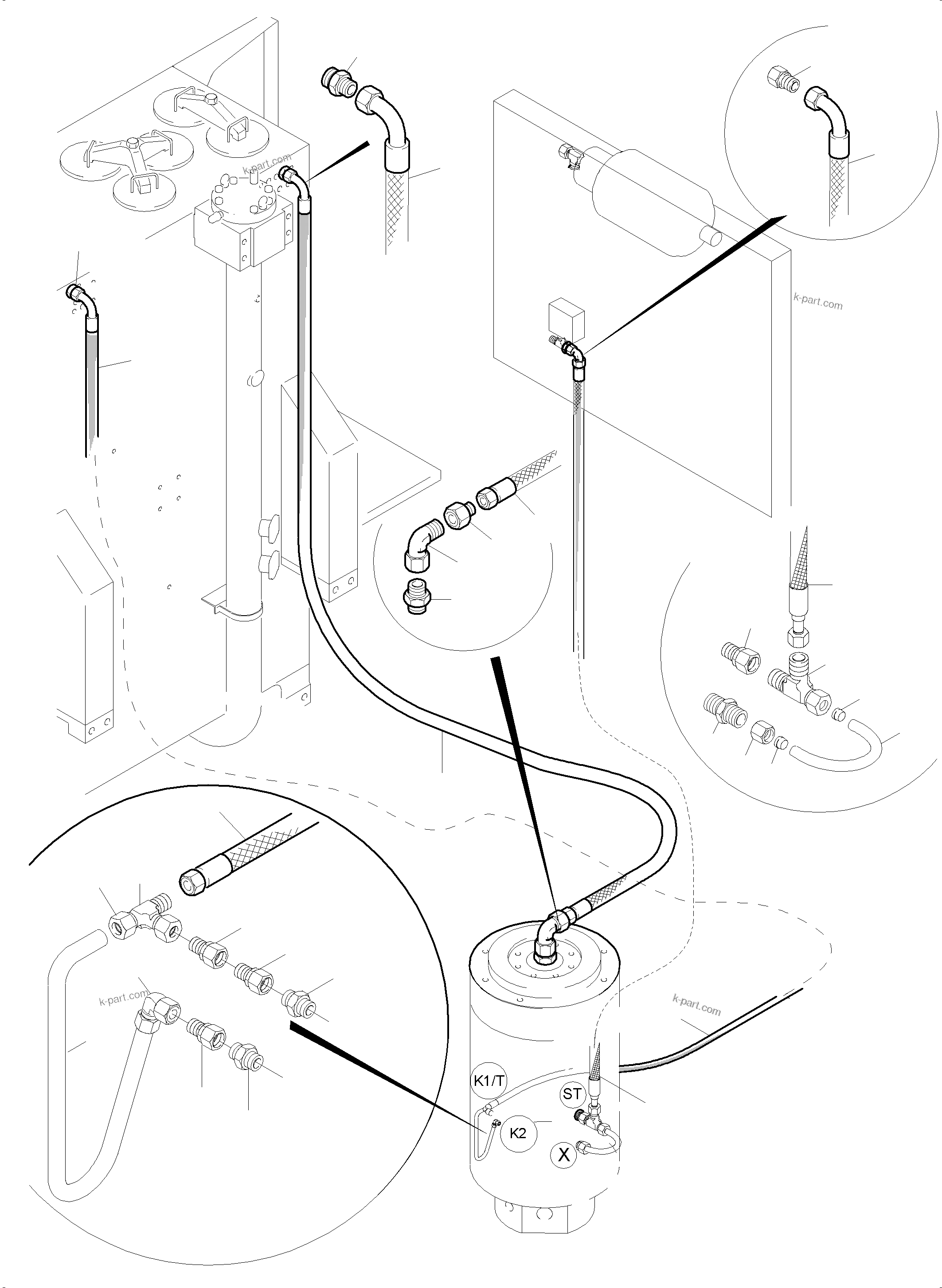 Komatsu parts book diagram for PC5500-6 S/N 15166: HYDR. LINES, ROTARY JOINT