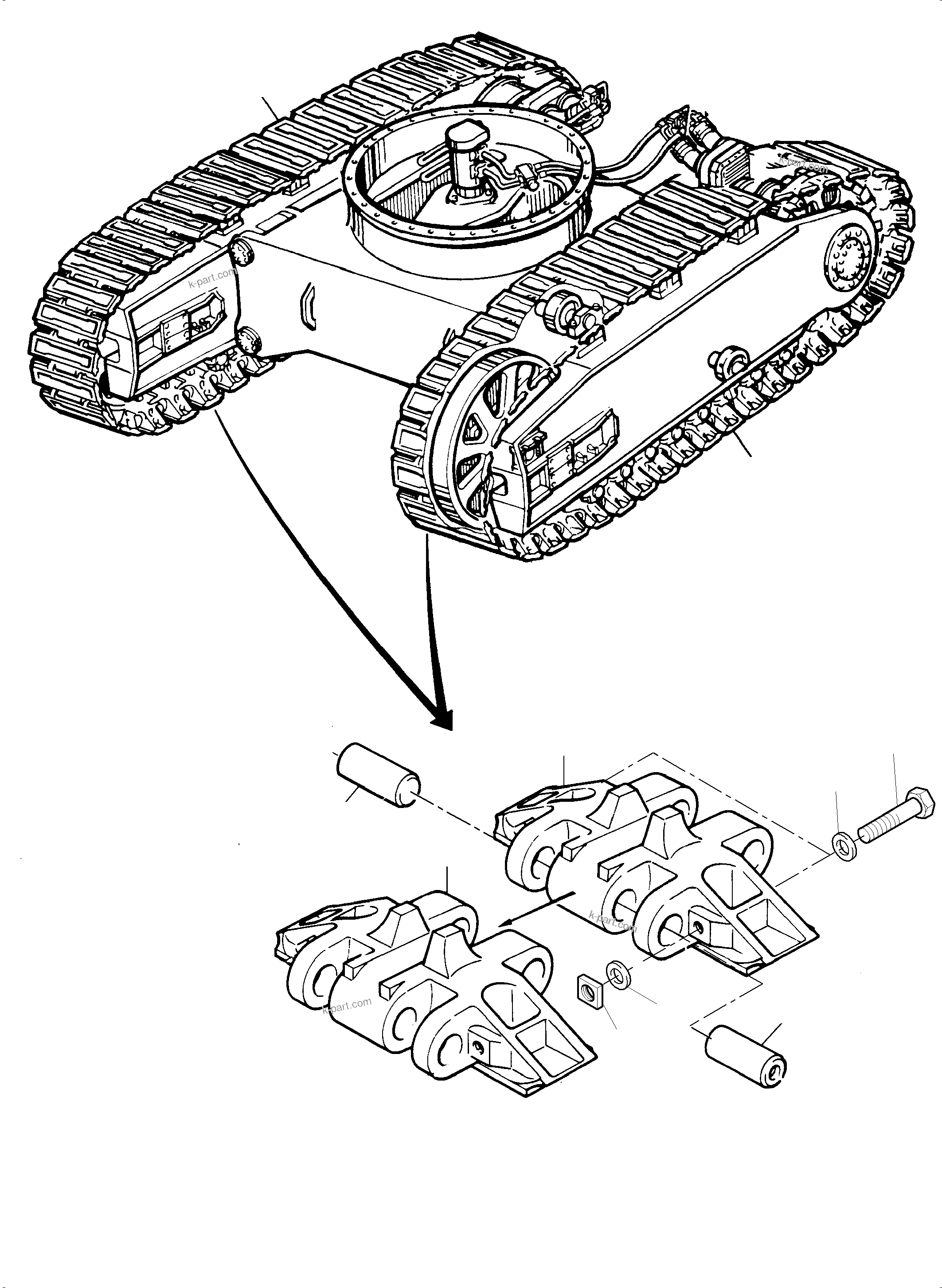 Komatsu parts book diagram for PC5500-6 S/N 15166: TRACK GROUP 1350 MM