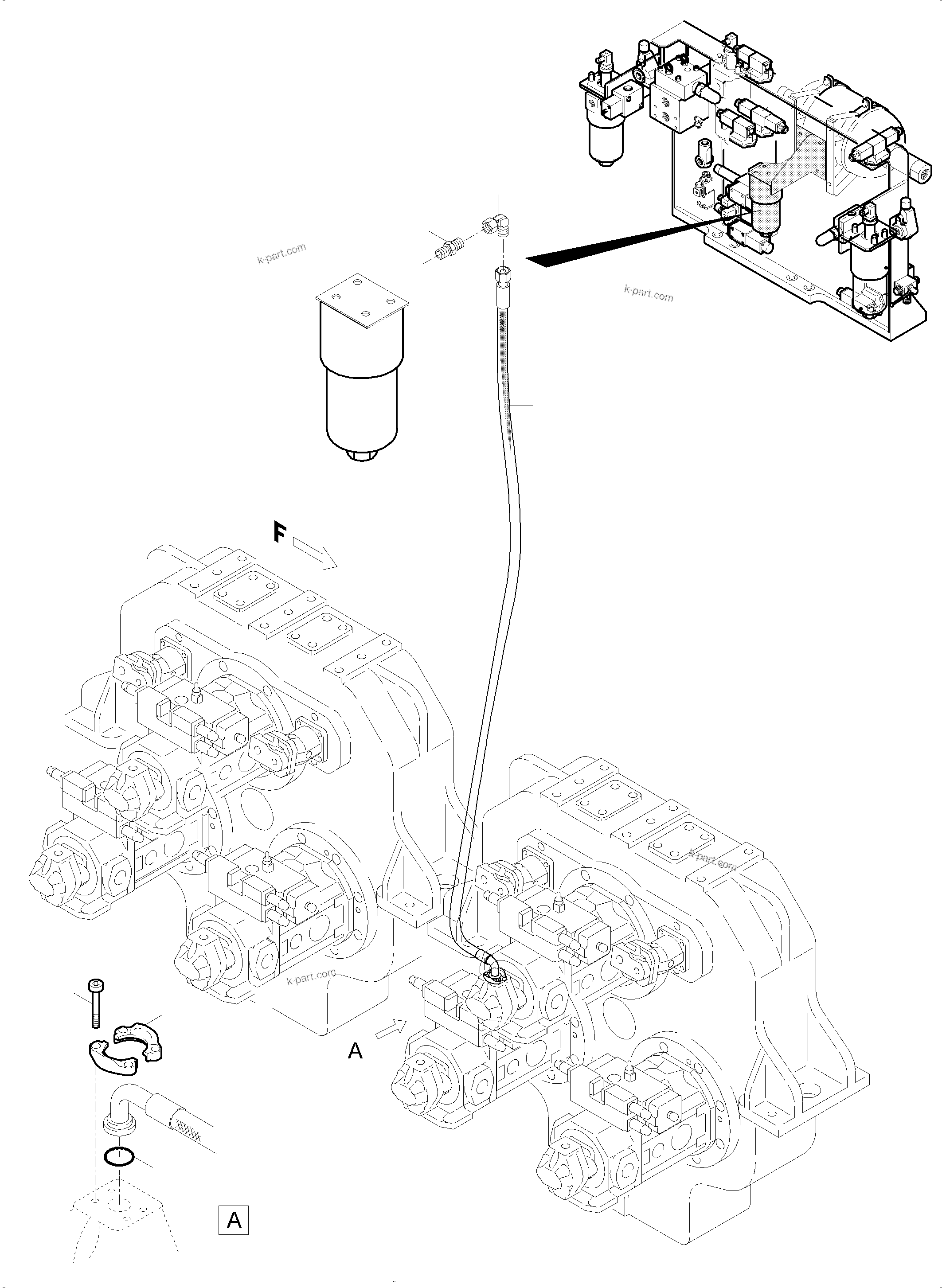 Komatsu parts book diagram for PC5500-6 S/N 15166: PRESSURE LINES, CIRCULATION PUMPS