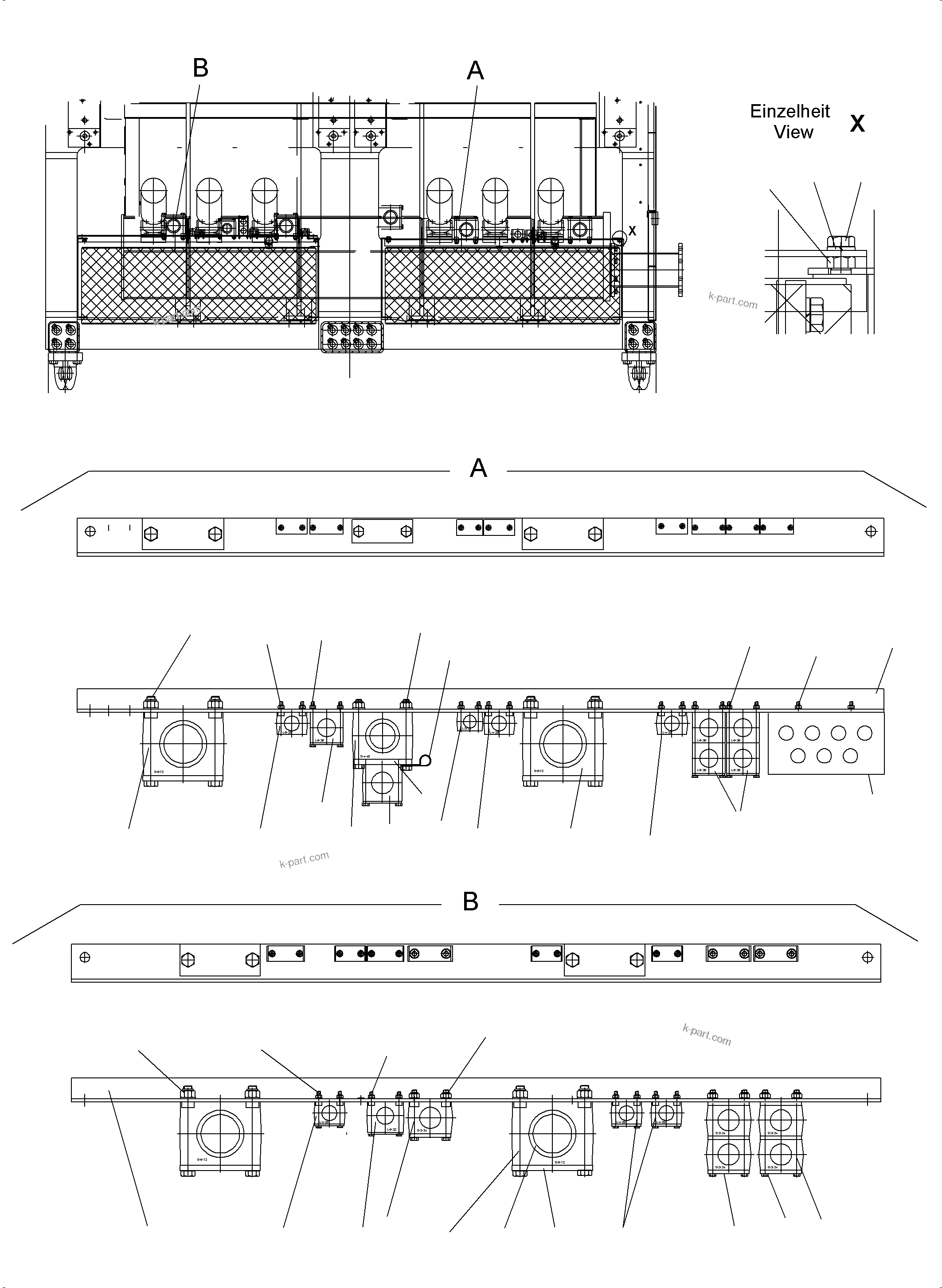 Komatsu parts book diagram for PC5500-6 S/N 15166: HOSE CLAMP ASSY PDG