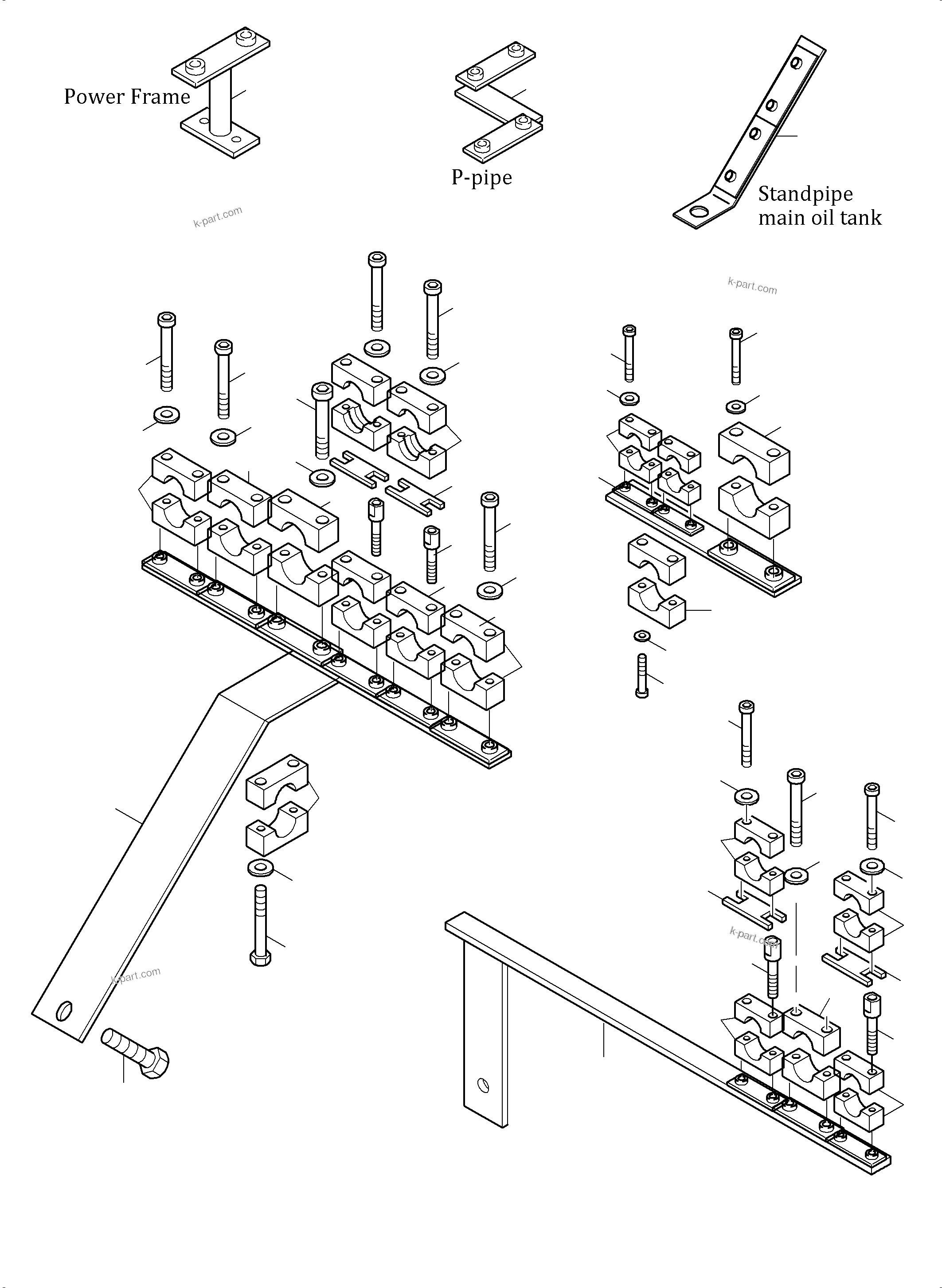 Komatsu parts book diagram for PC5500-6 S/N 15166: HOSE CLAMP ASSY PDG
