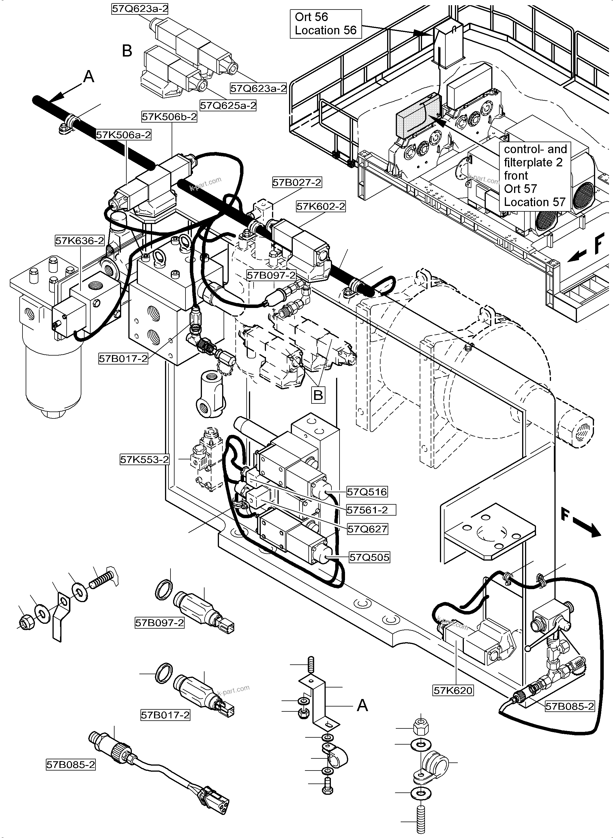 Komatsu parts book diagram for PC5500-6 S/N 15166: CONTROL- AND FILTER PLATES, ELECTRICS