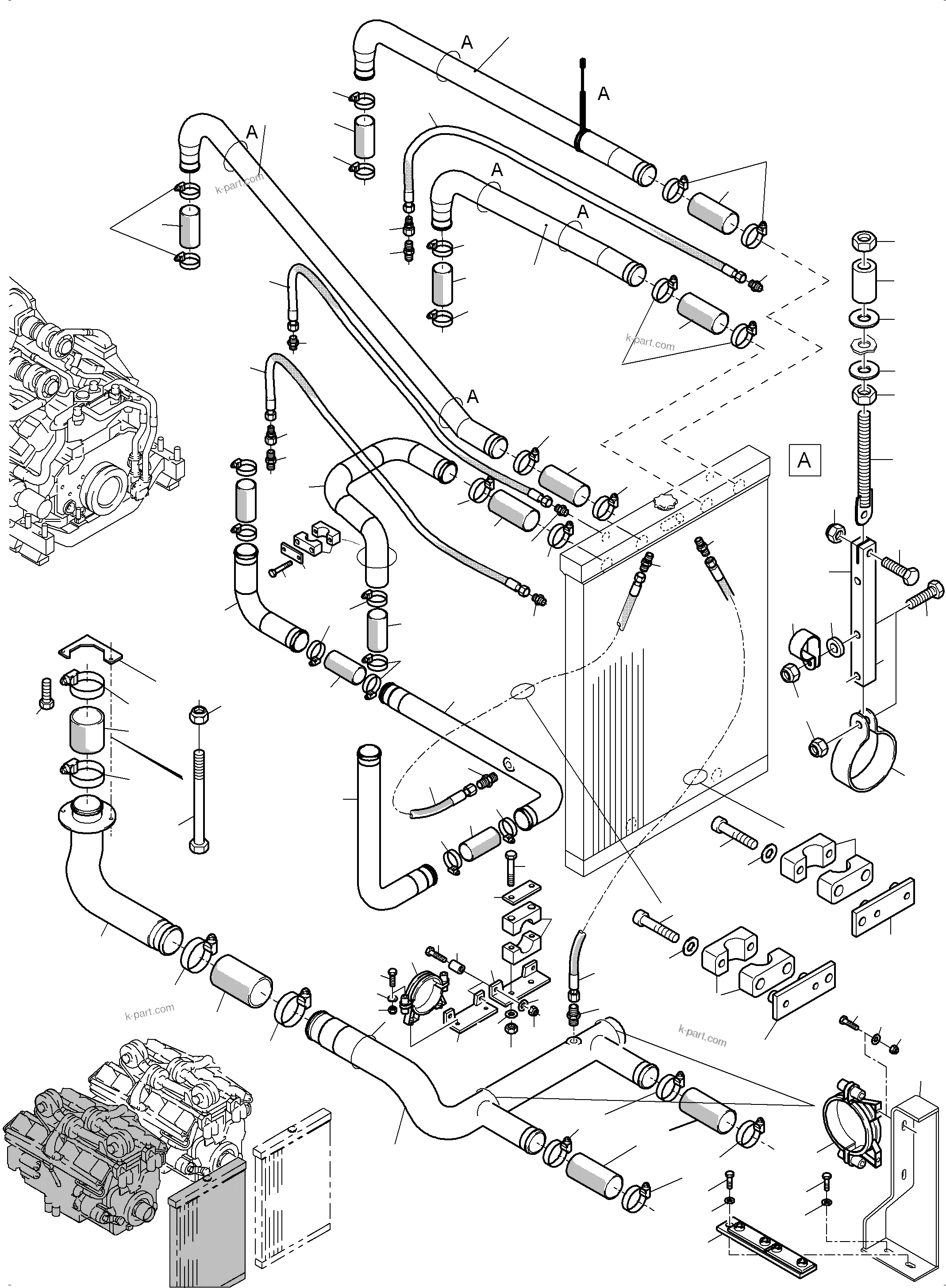 Komatsu parts book diagram for PC5500-6 S/N 15166: COOLANT WATER LINES