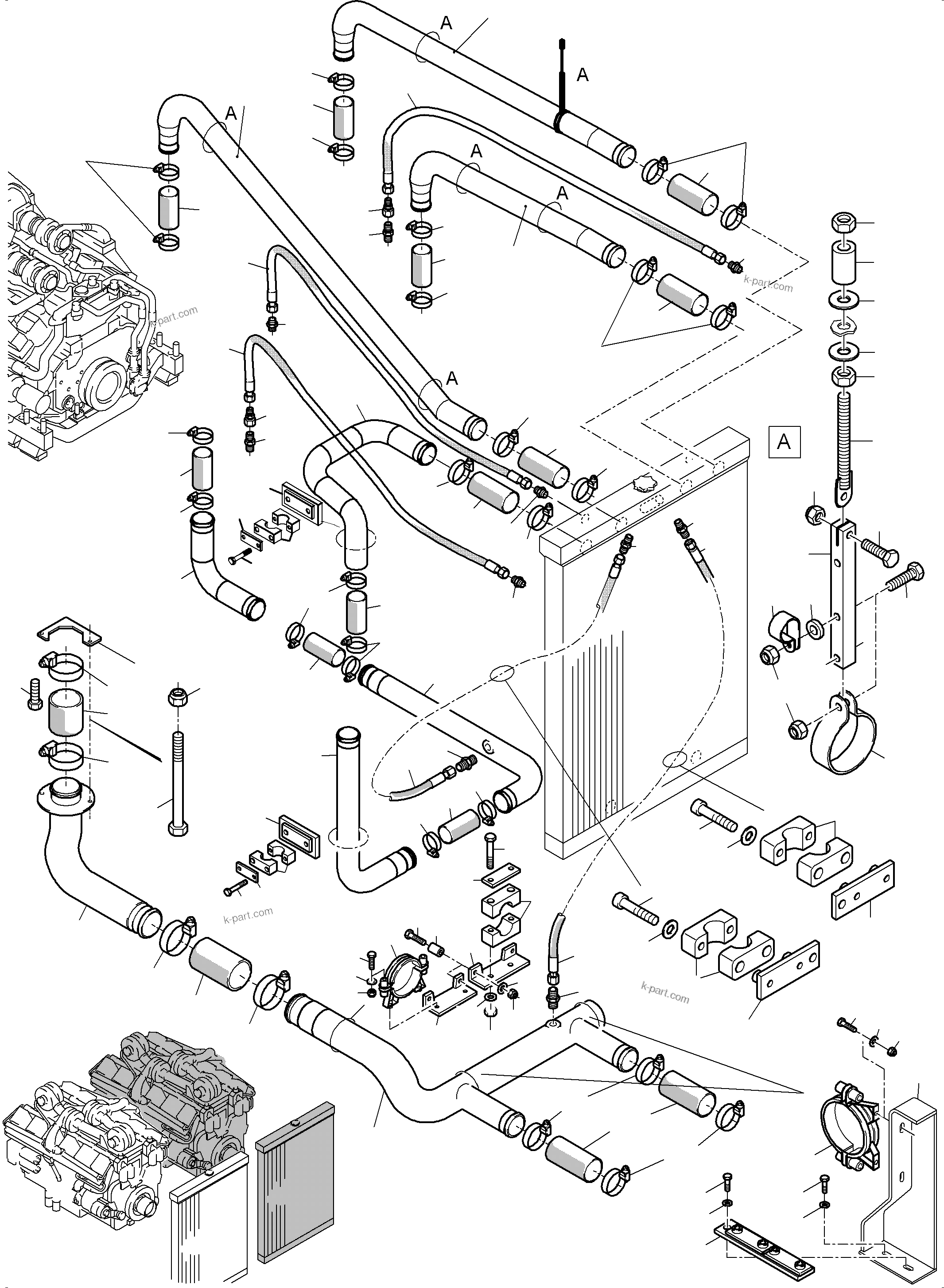 Komatsu parts book diagram for PC5500-6 S/N 15166: COOLANT WATER LINES