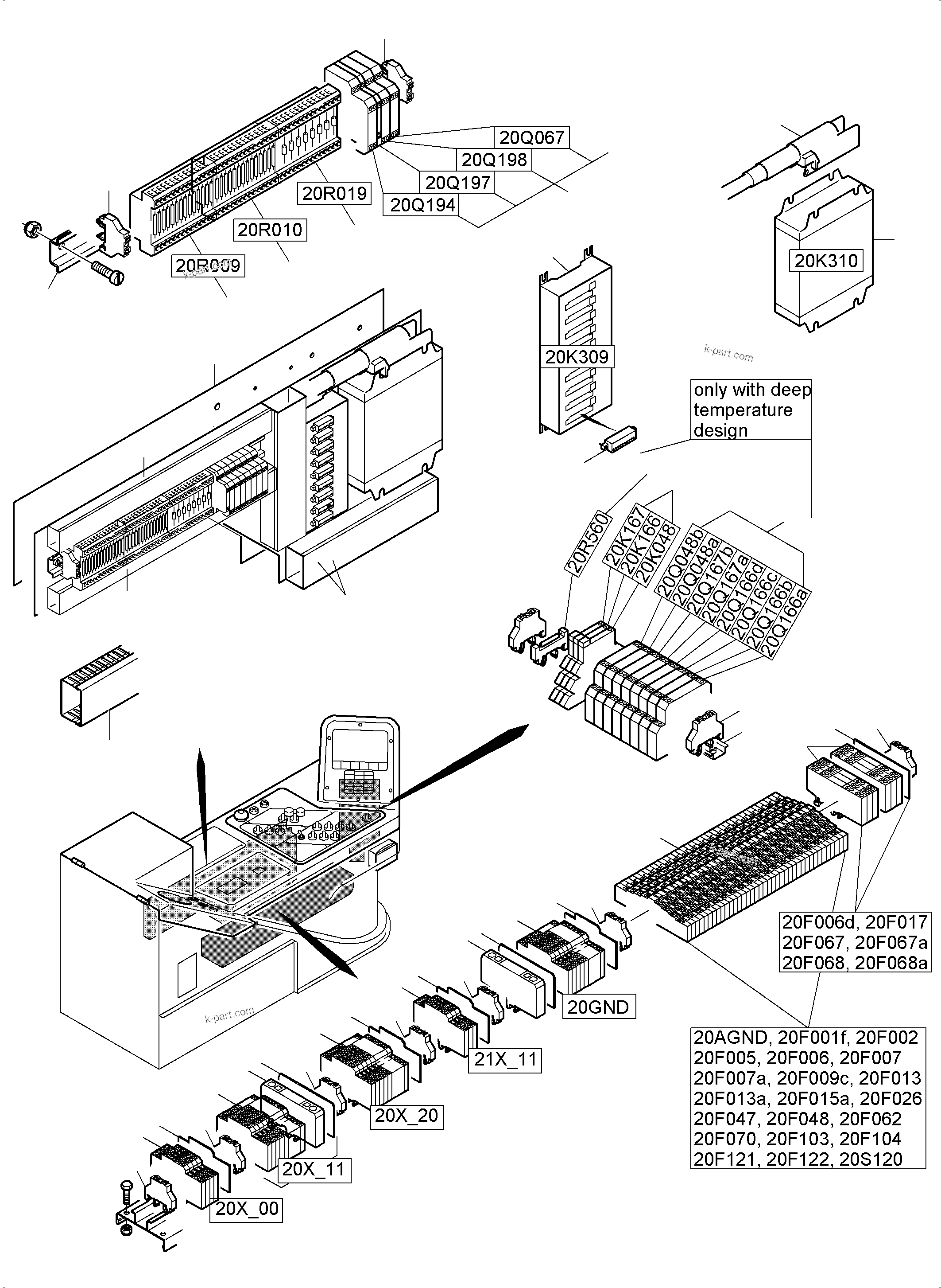 Komatsu parts book diagram for PC5500-6 S/N 15166: CABIN - OPERATION ELEMENTS - LOCATION 20