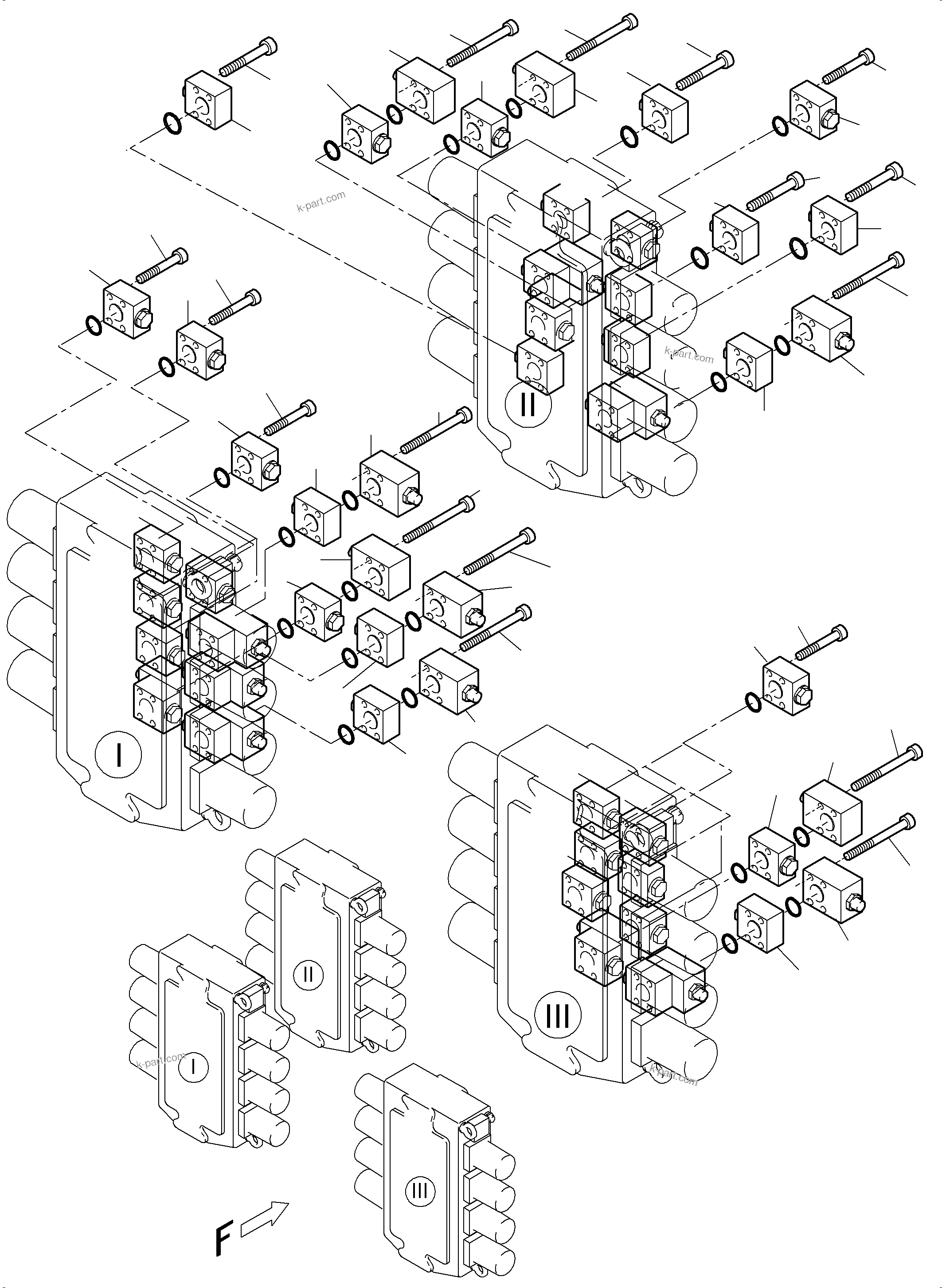 Komatsu parts book diagram for PC5500-6 S/N 15166: CONTROL BLOCK - SECONDARY VALVES,BCE