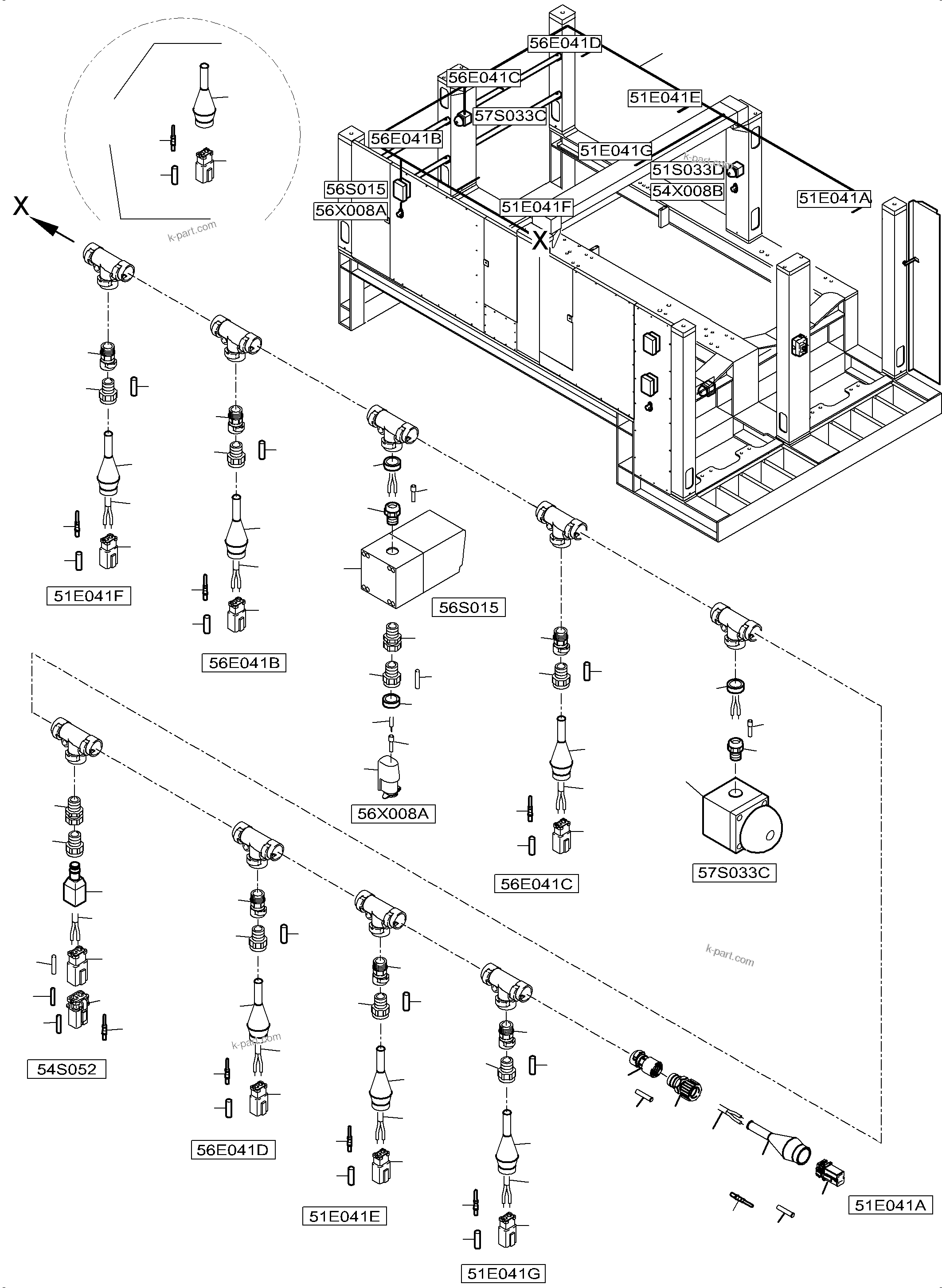 Komatsu parts book diagram for PC5500-6 S/N 15166: MACHINERY HOUSE ELECTRIC - ROOF AND DRIVE FRAME