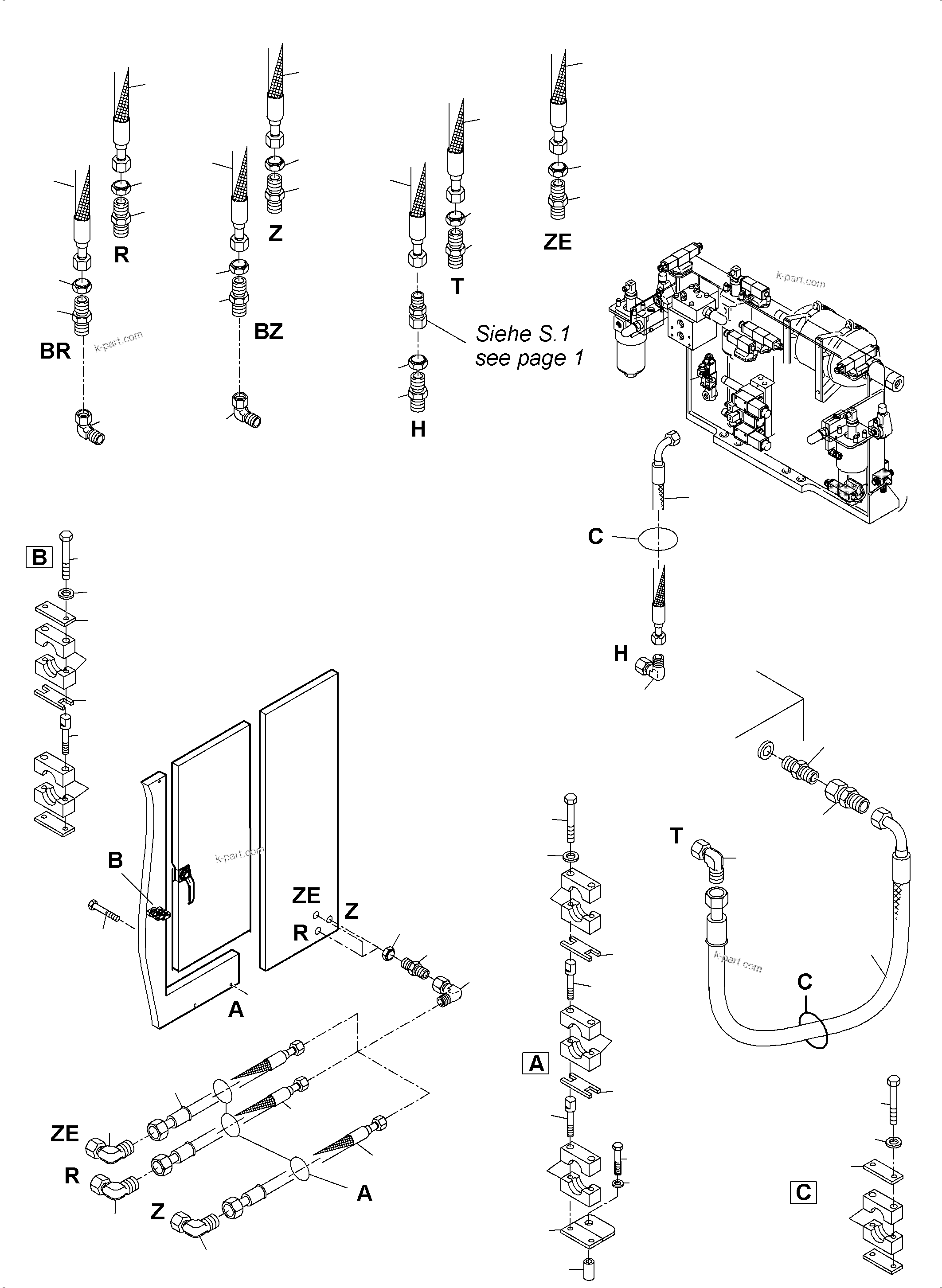 Komatsu parts book diagram for PC5500-6 S/N 15166: LUBE STATION ARRANGEMENT AND GREASE PIPE