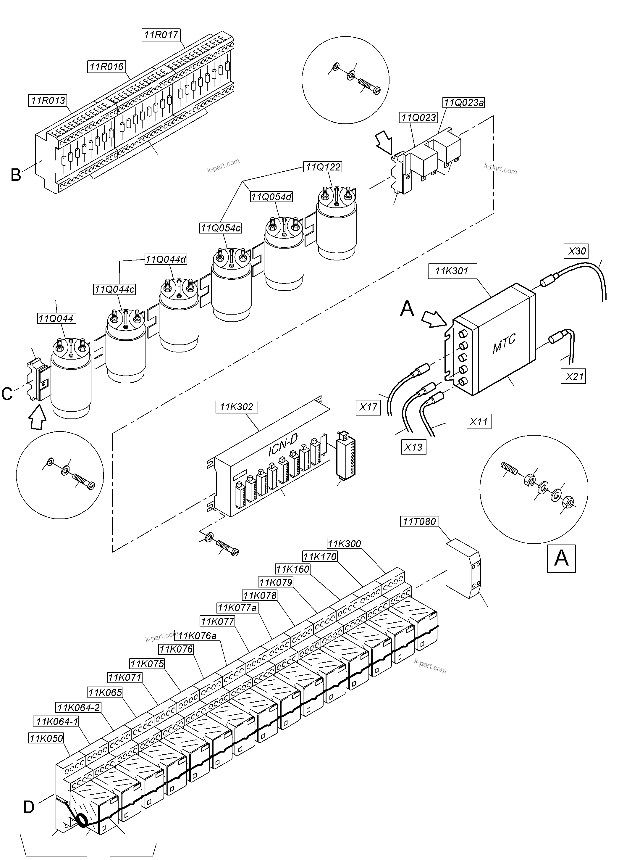 Komatsu parts book diagram for PC5500-6 S/N 15166: SWITCH FRAMING LOCATION 11