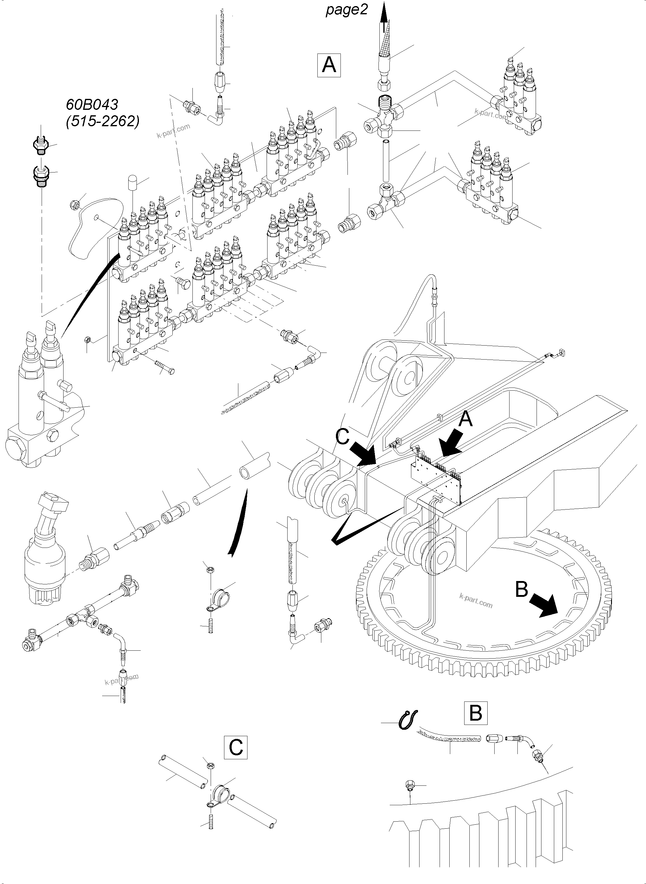 Komatsu parts book diagram for PC5500-6 S/N 15166: LUBE DISTRIBUTOR SLEW RING