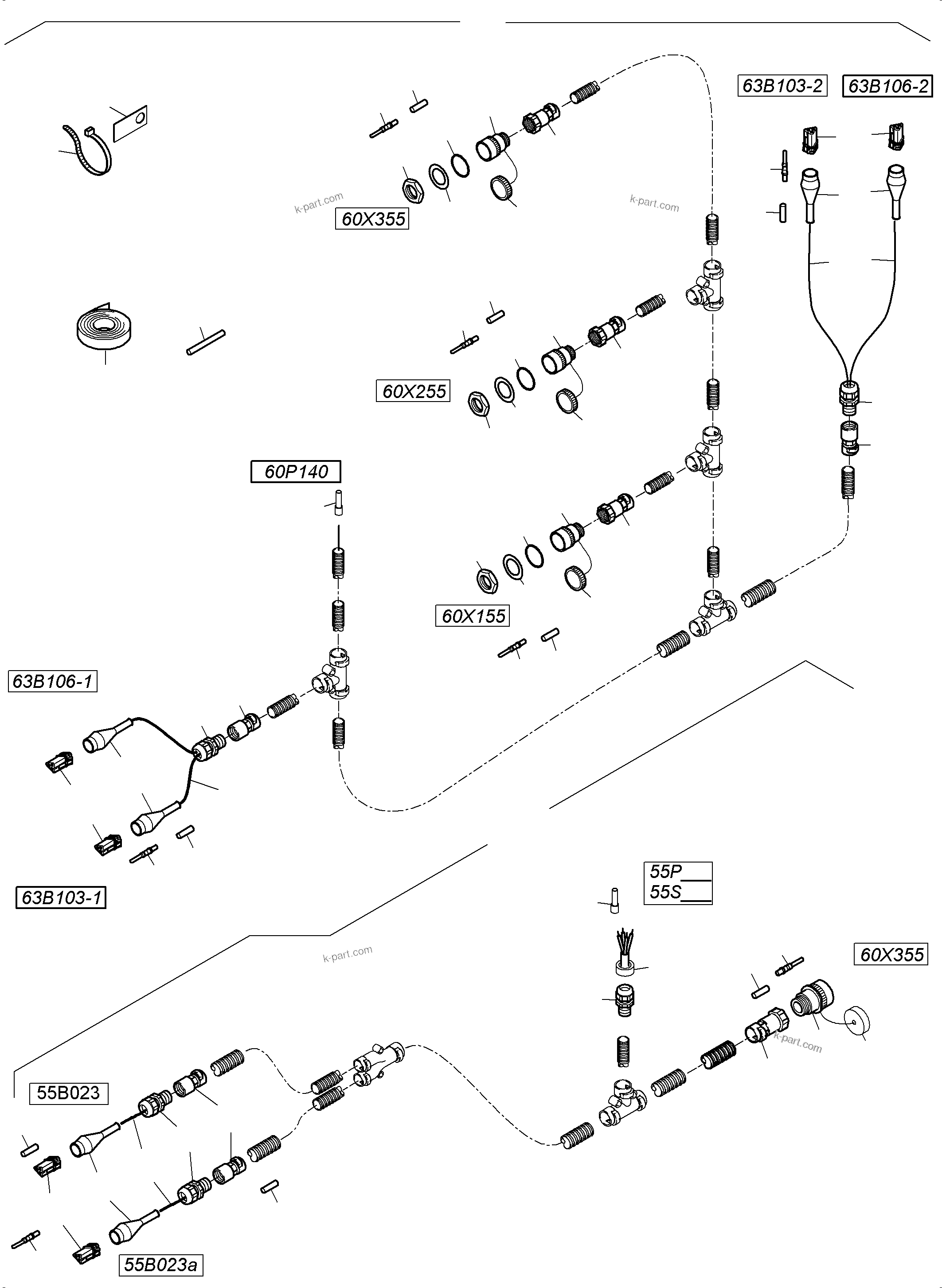 Komatsu parts book diagram for PC5500-6 S/N 15166: ELECTRO PARTS REFUELING, WITHOUT OR WITH SERVICE ARM