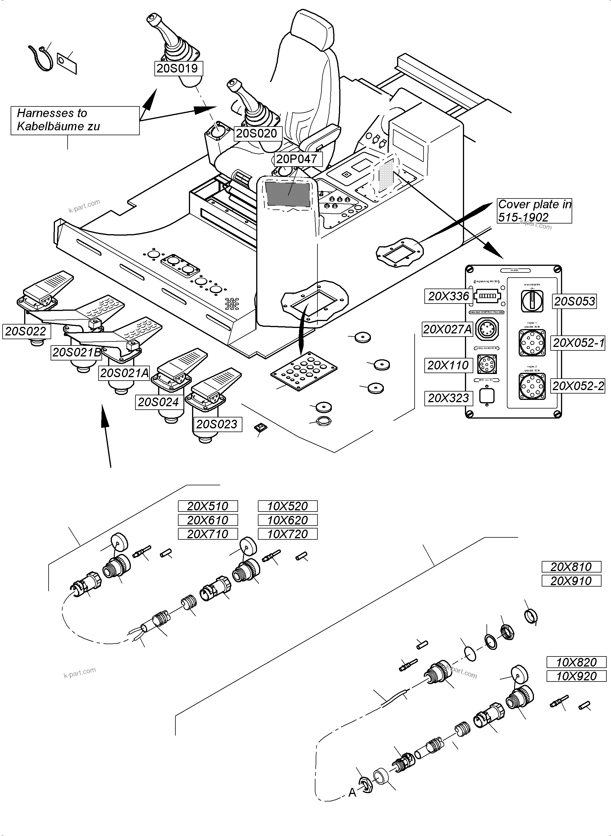 Komatsu parts book diagram for PC5500-6 S/N 15166: CABIN SUPPORT AND INTERMEDIATE LANDING HARNESSES