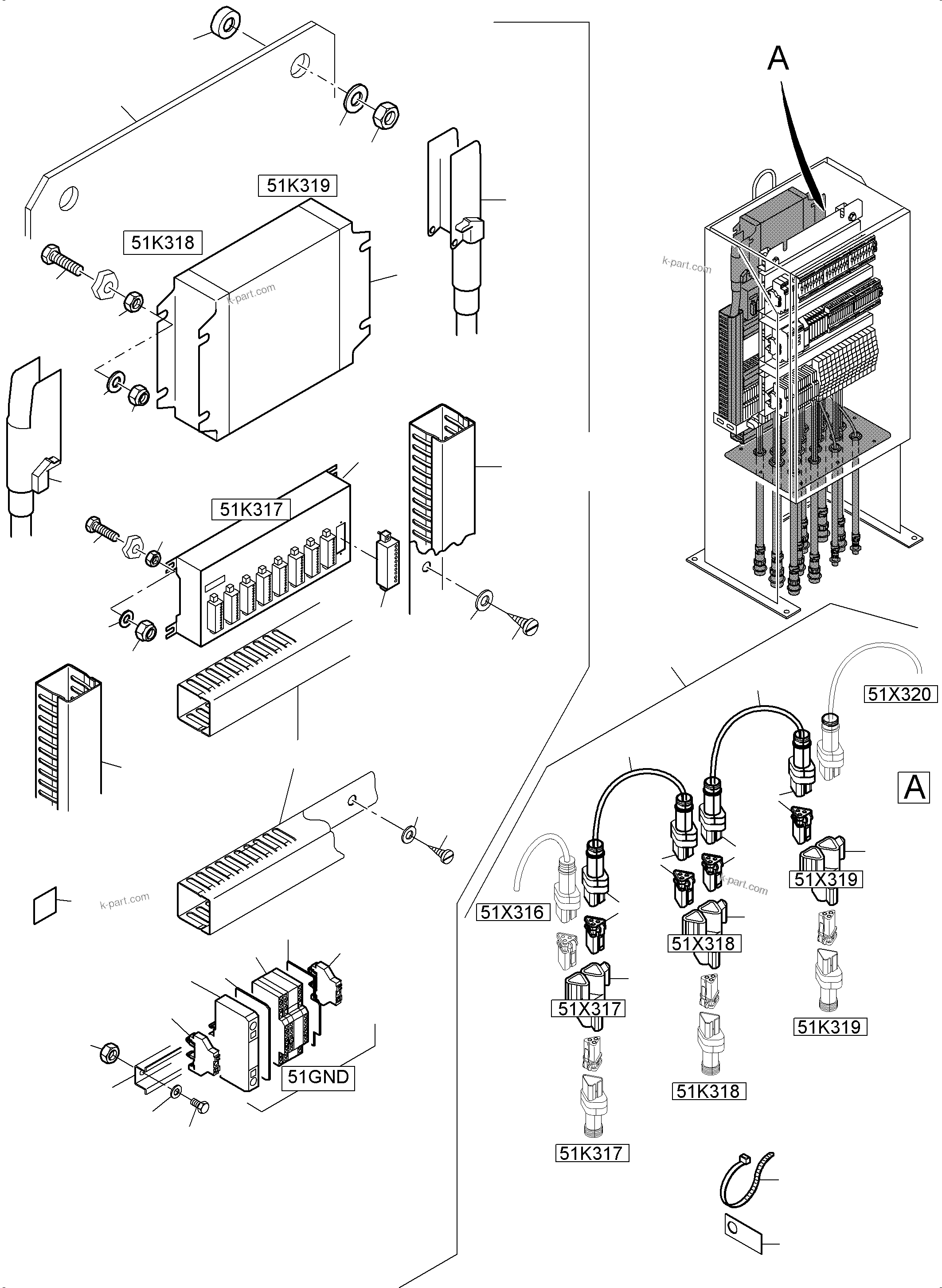 Komatsu parts book diagram for PC5500-6 S/N 15166: SWITCH CABINET LOCATION 51