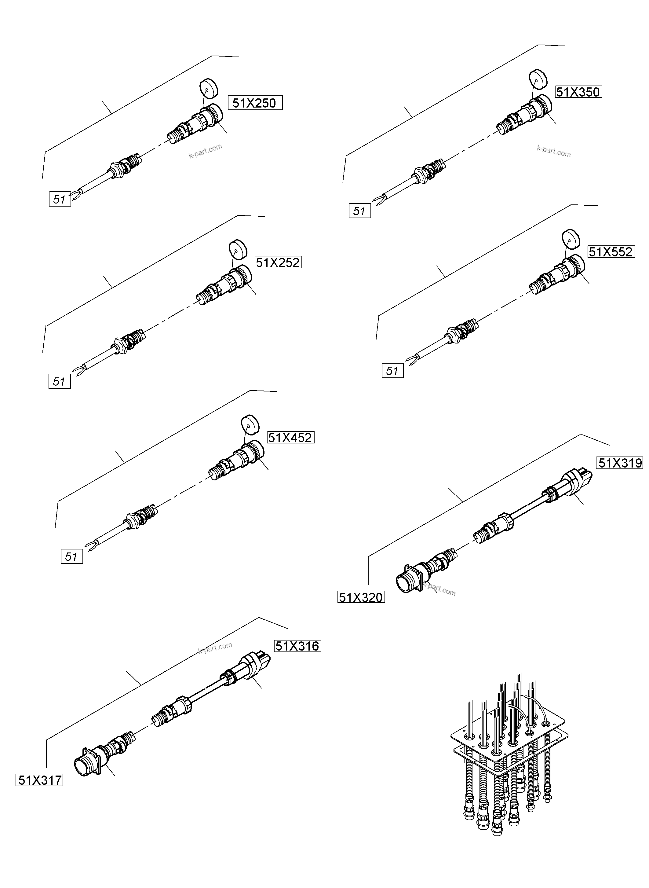 Komatsu parts book diagram for PC5500-6 S/N 15166: SWITCH CABINET LOCATION 51