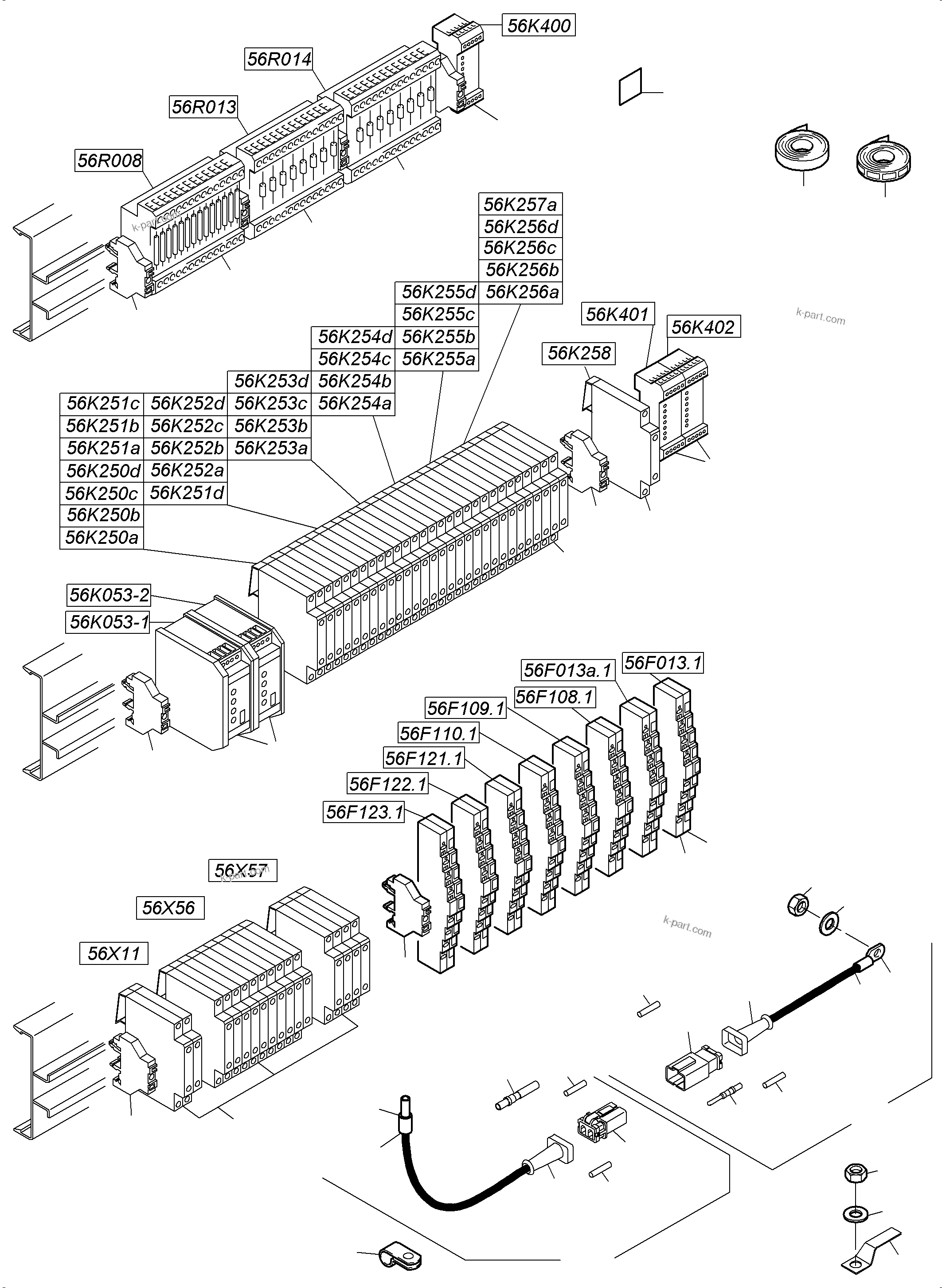 Komatsu parts book diagram for PC5500-6 S/N 15166: SWITCH CABINET LOCATION 56