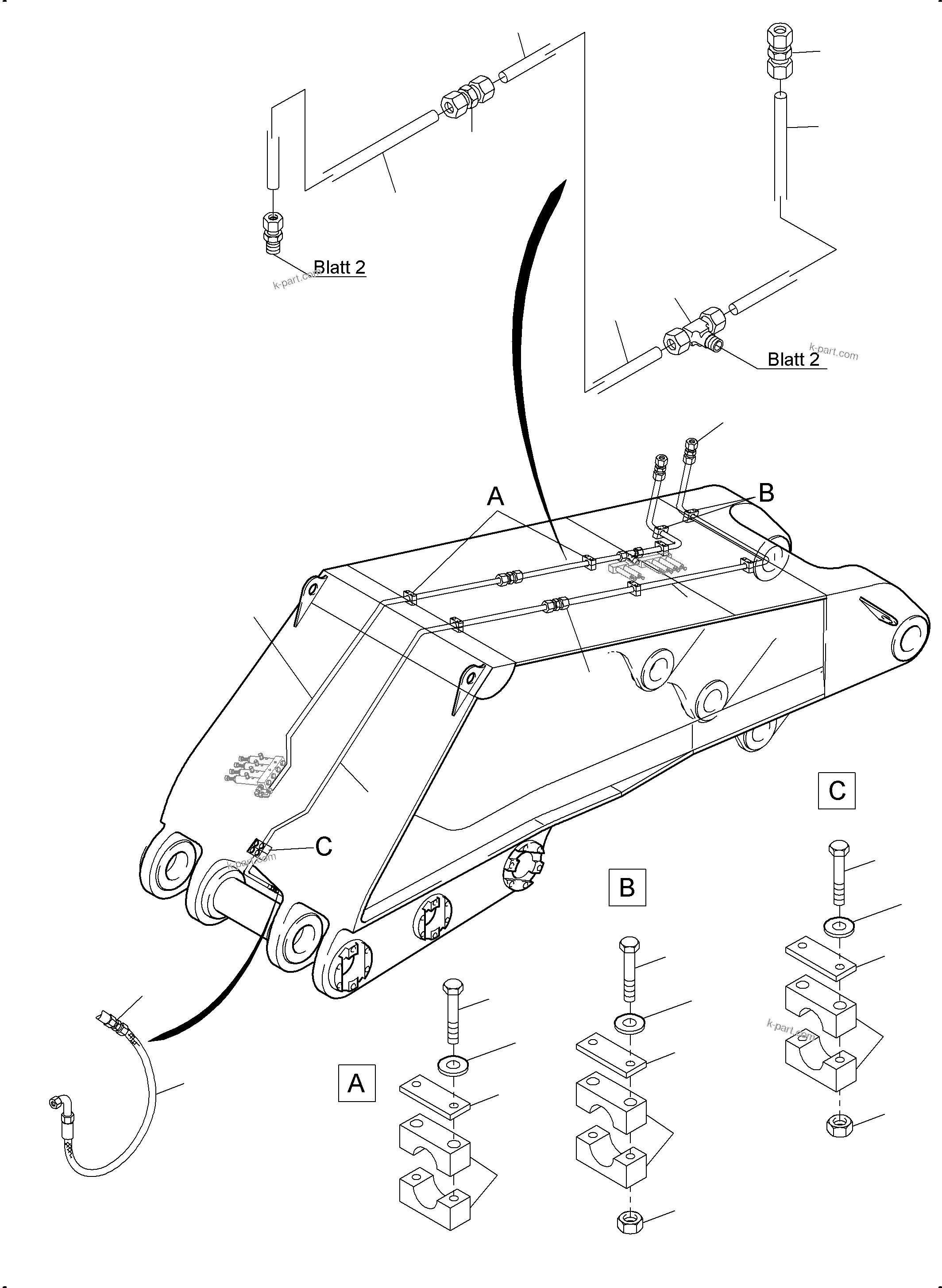 Komatsu parts book diagram for PC 7000-6E 35 003 11.06.2019: BOOM - CENTRAL LUBRICATION (BBE)