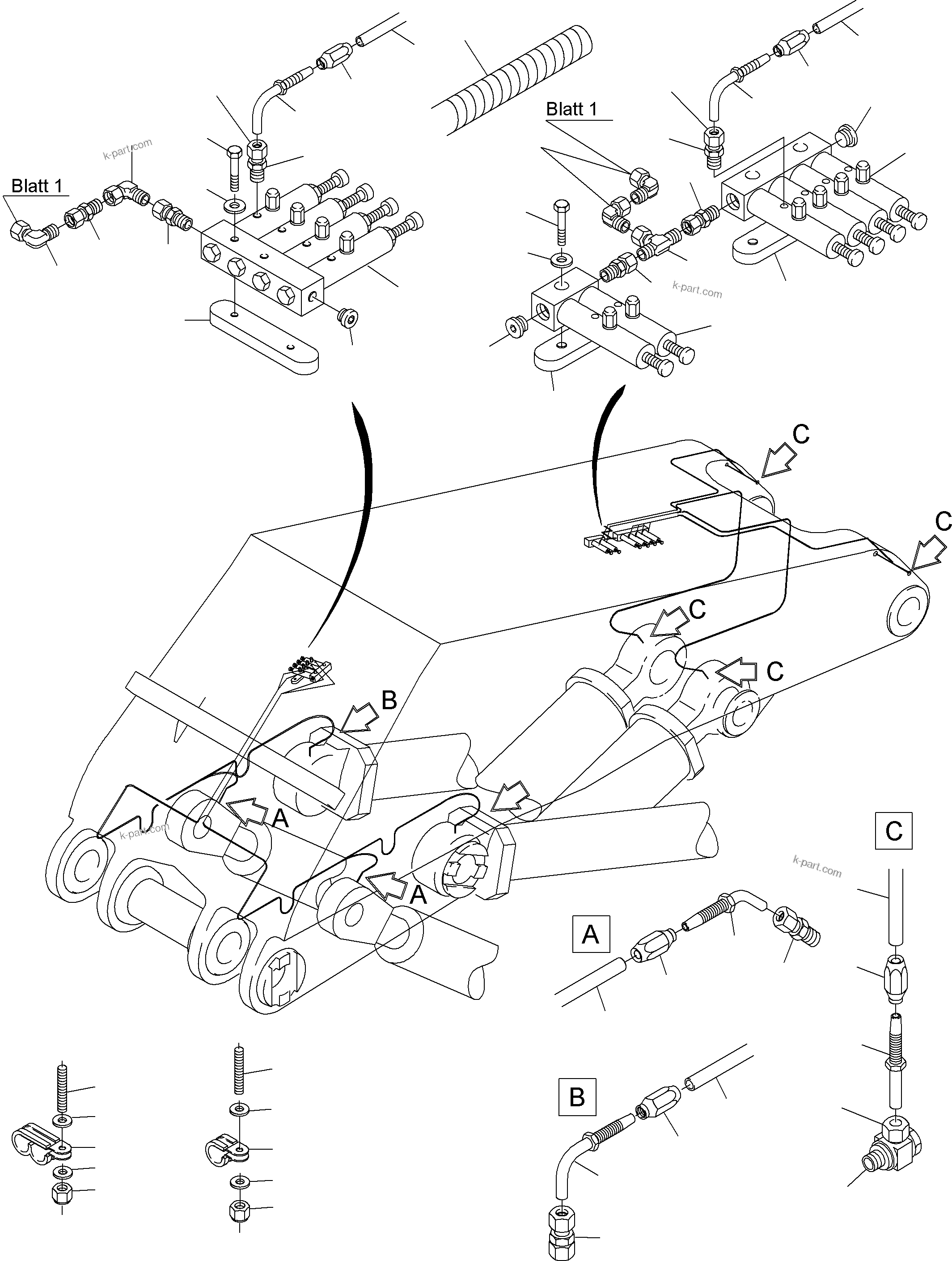 Komatsu parts book diagram for PC 7000-6E 35 003 11.06.2019: BOOM - CENTRAL LUBRICATION (BBE)