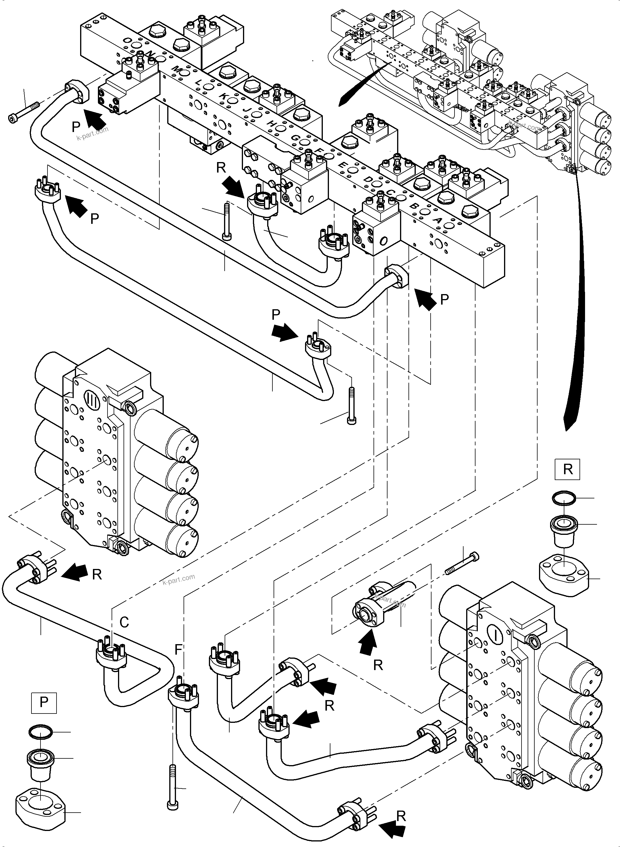 Komatsu parts book diagram for PC 7000-6E 35 003 11.06.2019: PIPES CONTROL BLOCKS MANIFOLD FS