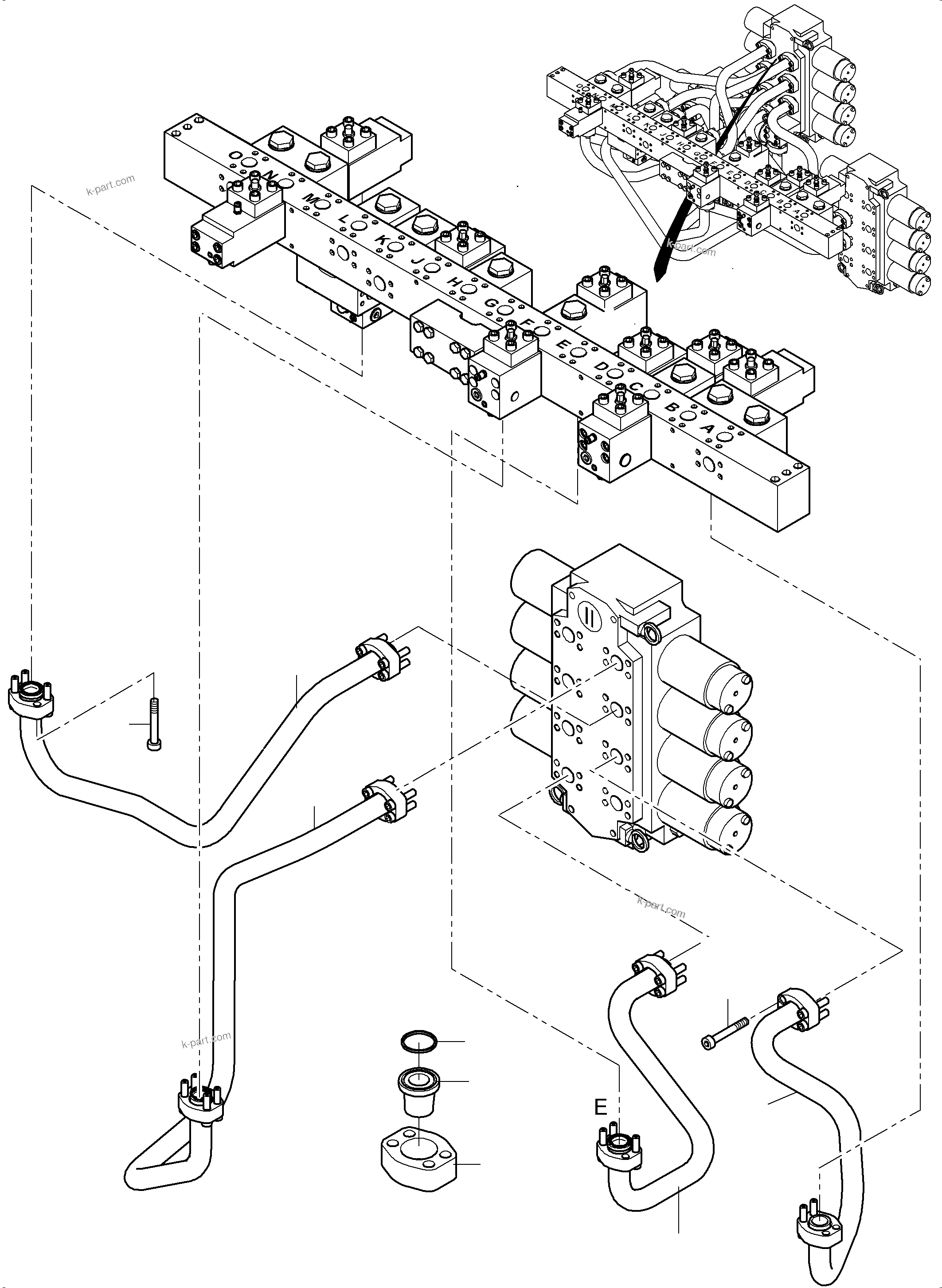 Komatsu parts book diagram for PC 7000-6E 35 003 11.06.2019: PIPES CONTROL BLOCKS MANIFOLD FS