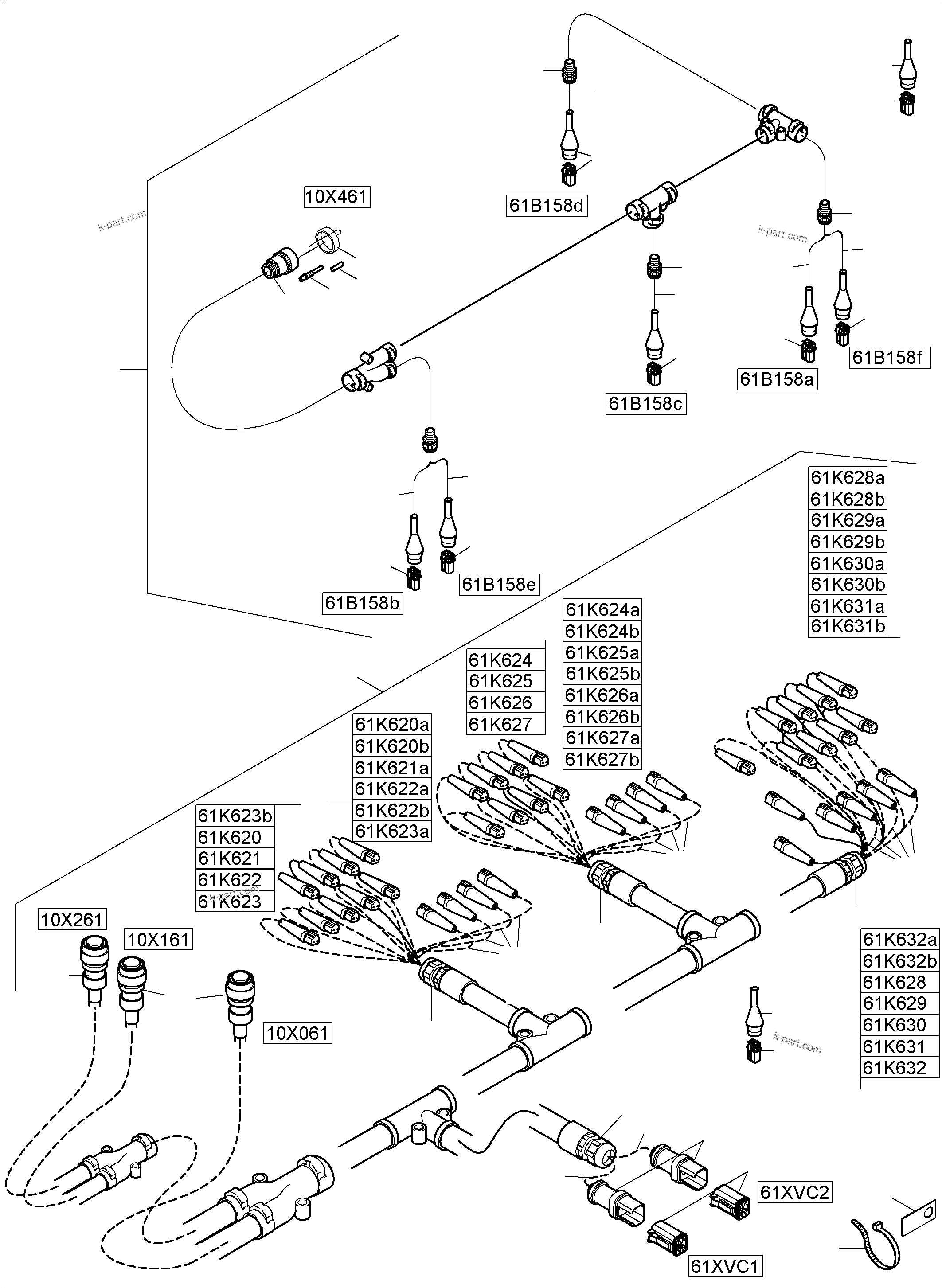 Komatsu parts book diagram for PC 7000-6E 35 003 11.06.2019: CABLE CONTROL BLOCKS - H.P.-FILTER - LOCATION 61