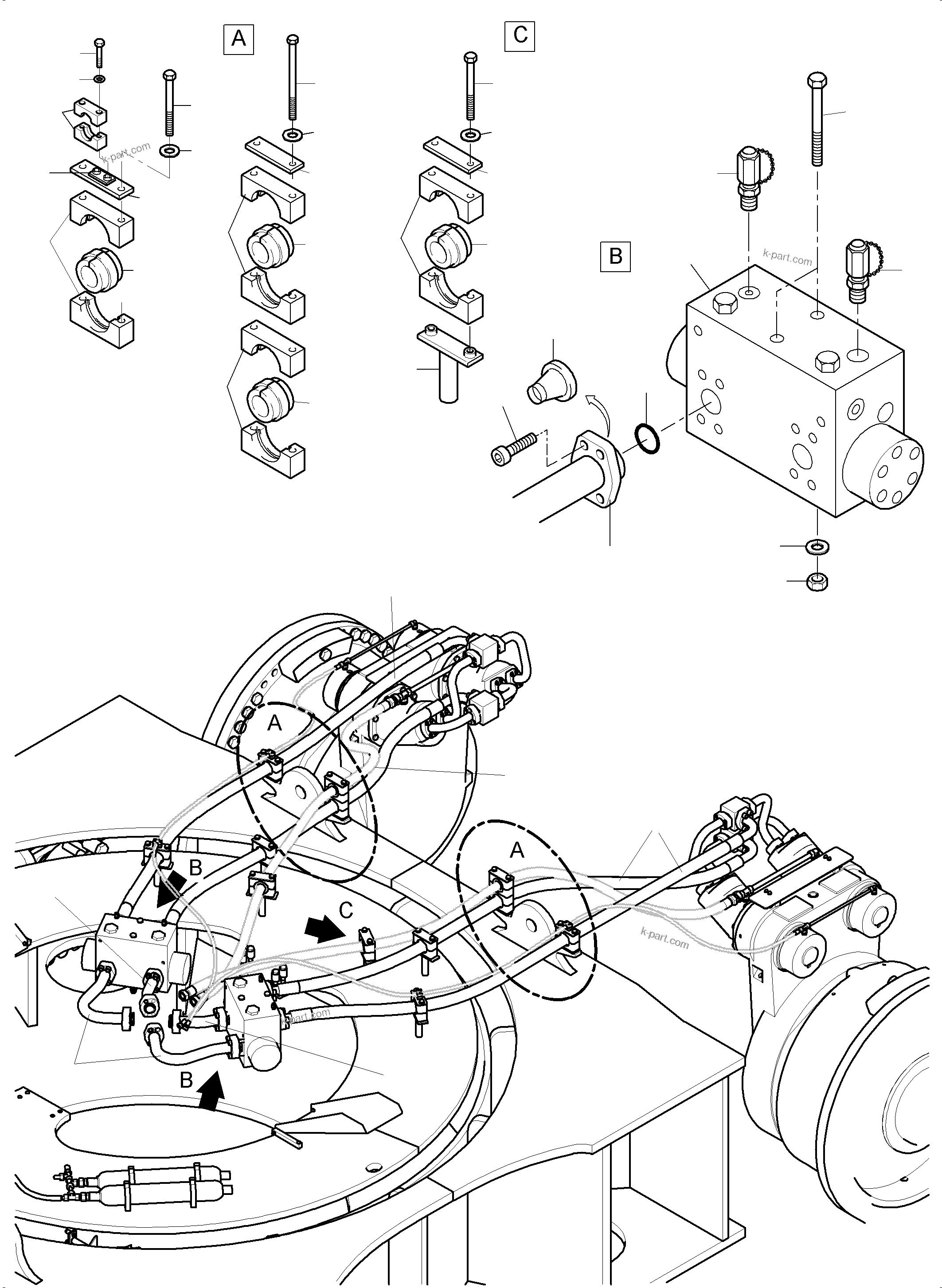 Komatsu parts book diagram for PC 7000-6E 35 003 11.06.2019: PRESSURE LINES, ROTARYJOINT - DRIVE MOTOR