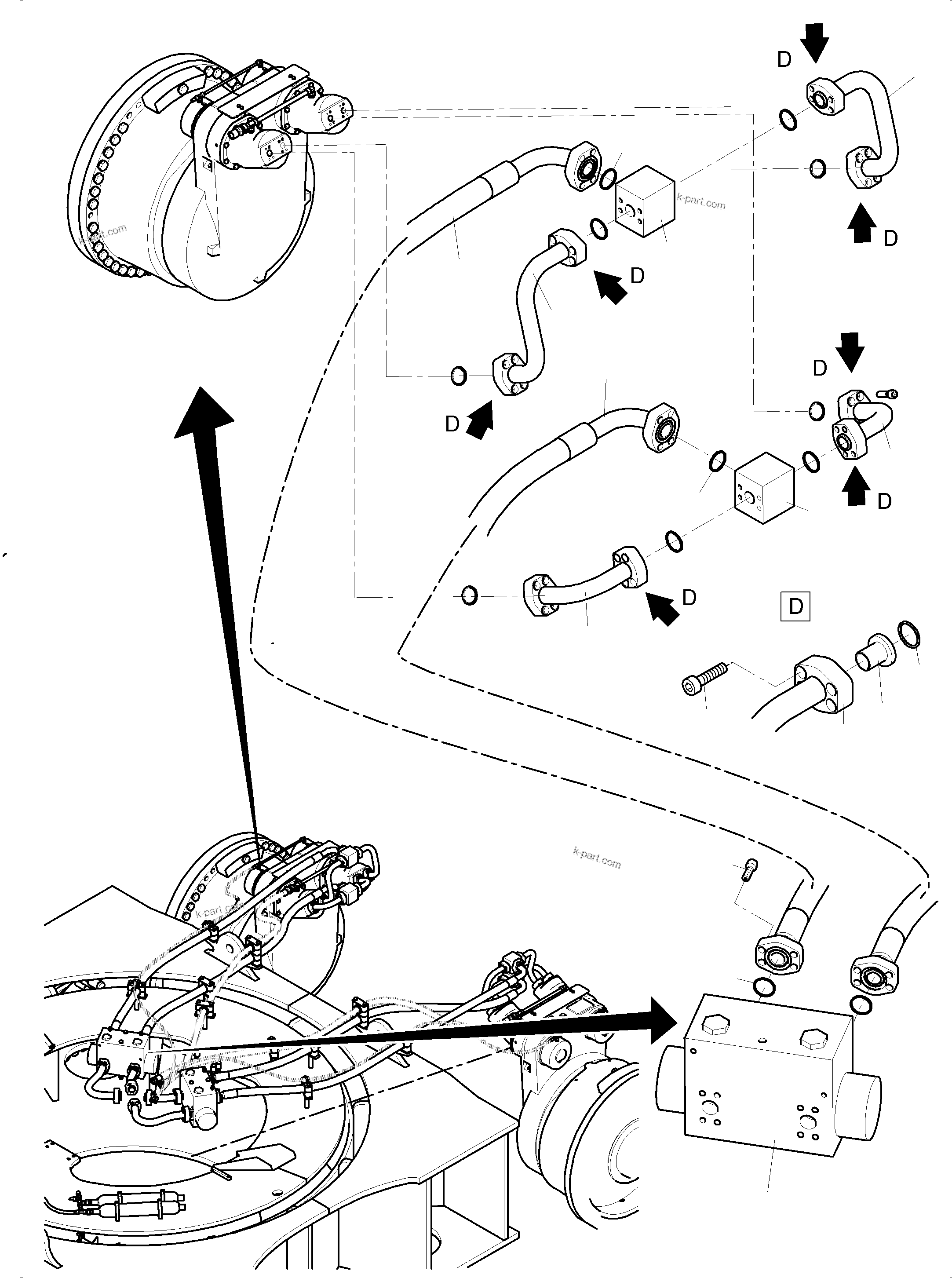 Komatsu parts book diagram for PC 7000-6E 35 003 11.06.2019: PRESSURE LINES, ROTARYJOINT - DRIVE MOTOR
