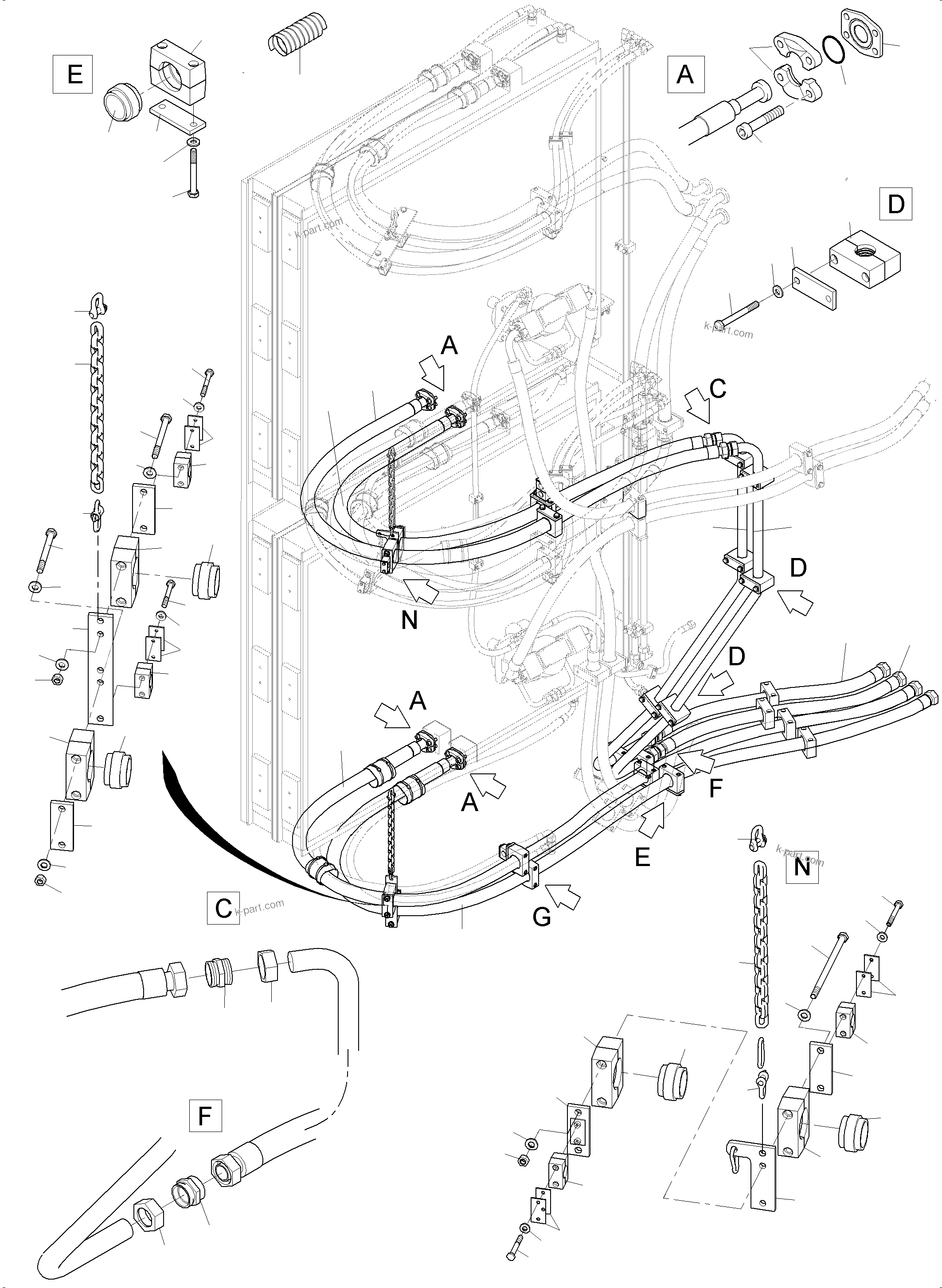 Komatsu parts book diagram for PC 7000-6E 35 003 11.06.2019: OIL COOLER - HOSE ASSY.