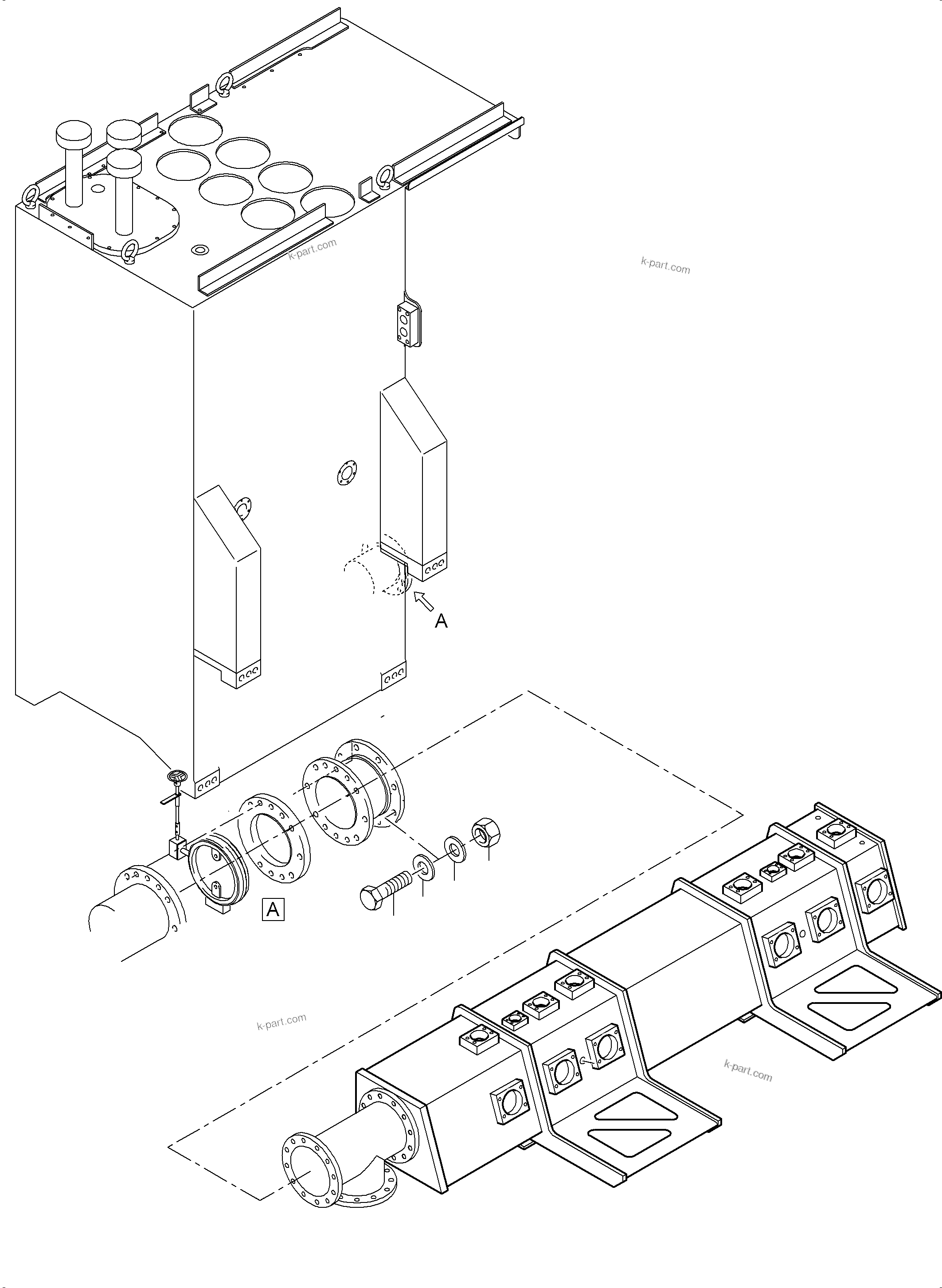 Komatsu parts book diagram for PC 7000-6E 35 003 11.06.2019: CONNECTION, MAIN OIL TANK AND SUCTION TANK