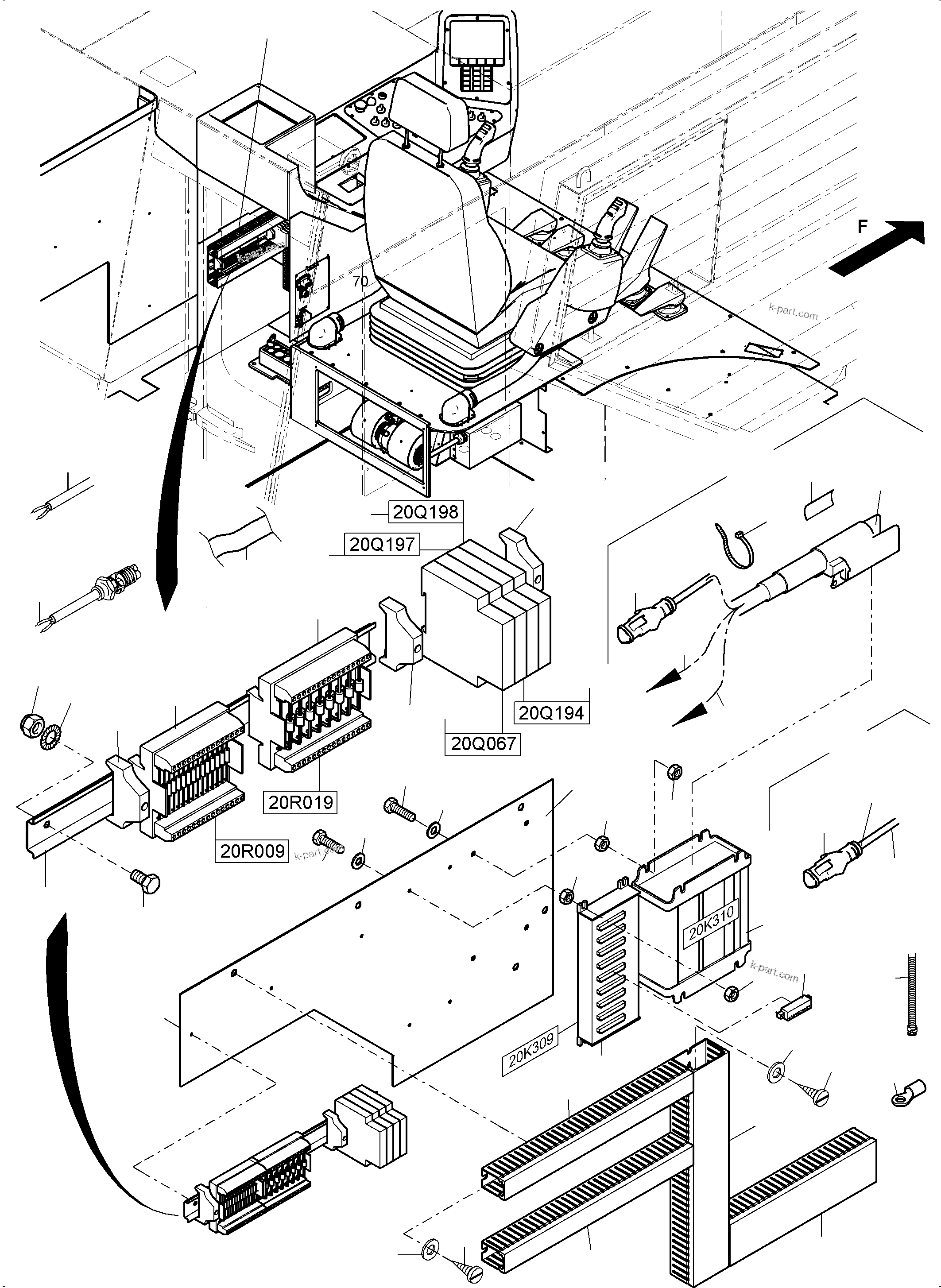 Komatsu parts book diagram for PC 7000-6E 35 003 11.06.2019: CABIN - OPERATION ELEMENTS - LOCATION 20