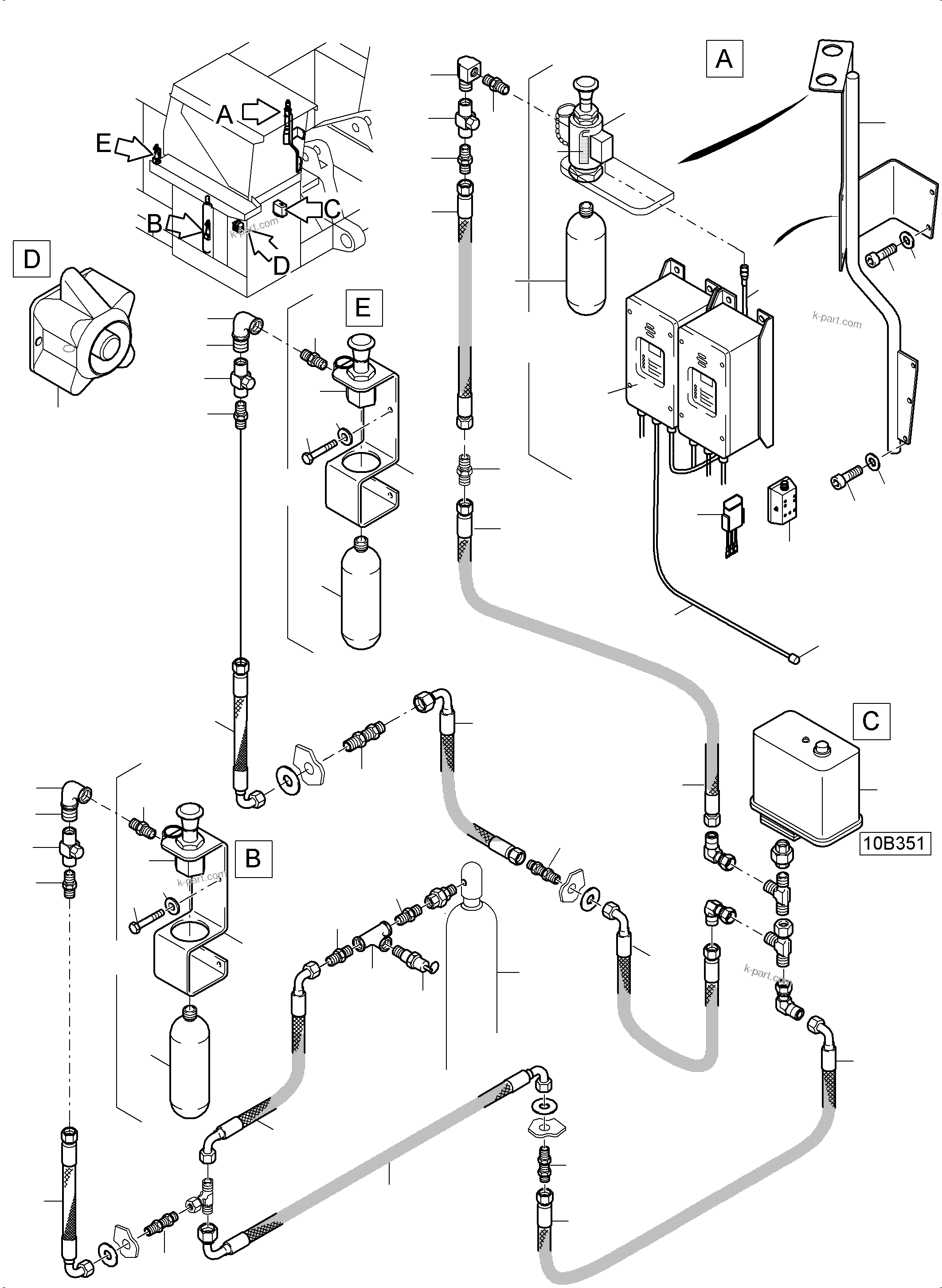 Komatsu parts book diagram for PC 7000-6E 35 003 11.06.2019: ACTUATING SYSTEM, HAND OPERATED