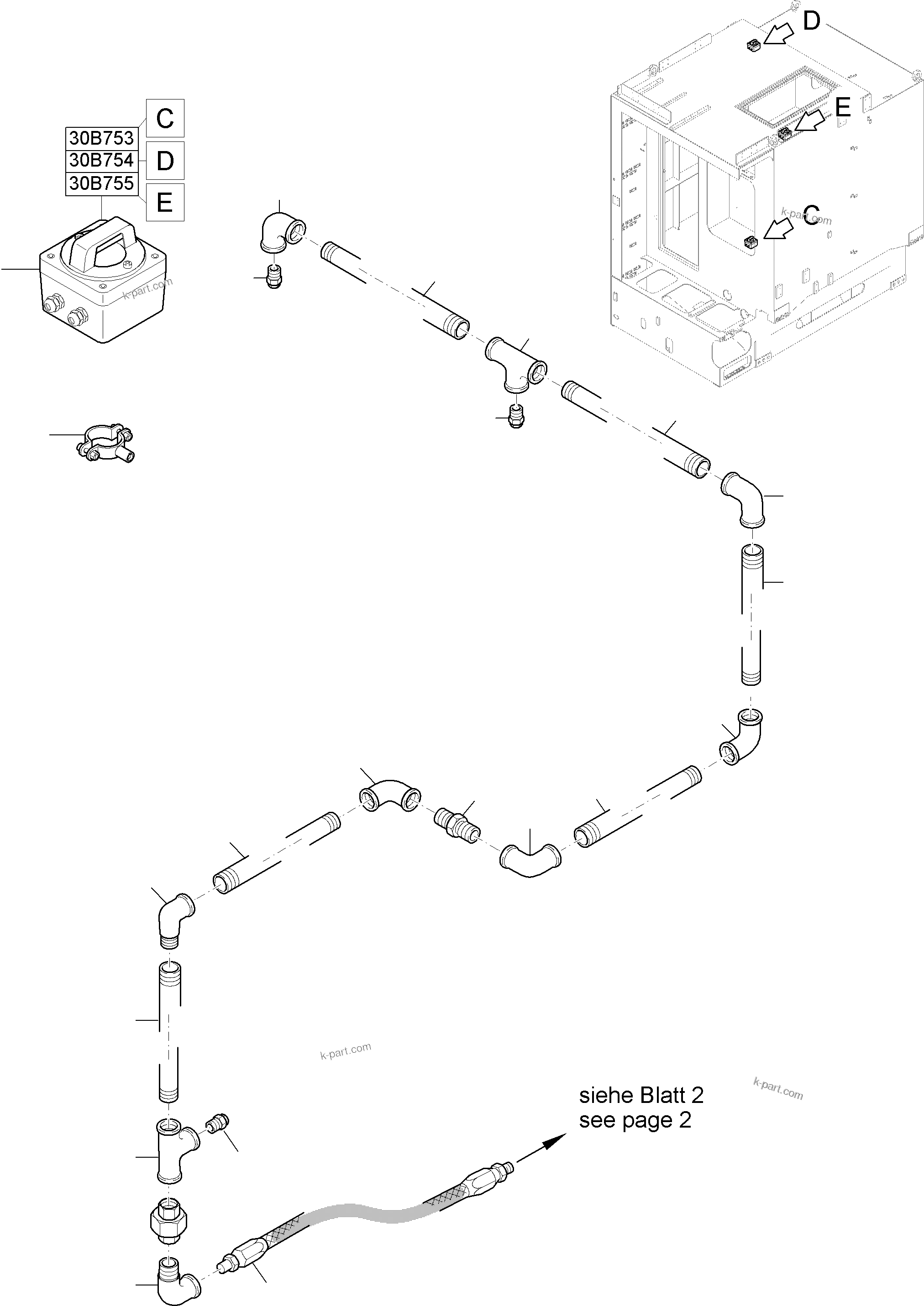 Komatsu parts book diagram for PC 7000-6E 35 003 11.06.2019: ACTUATING SYSTEM, HAND OPERATED