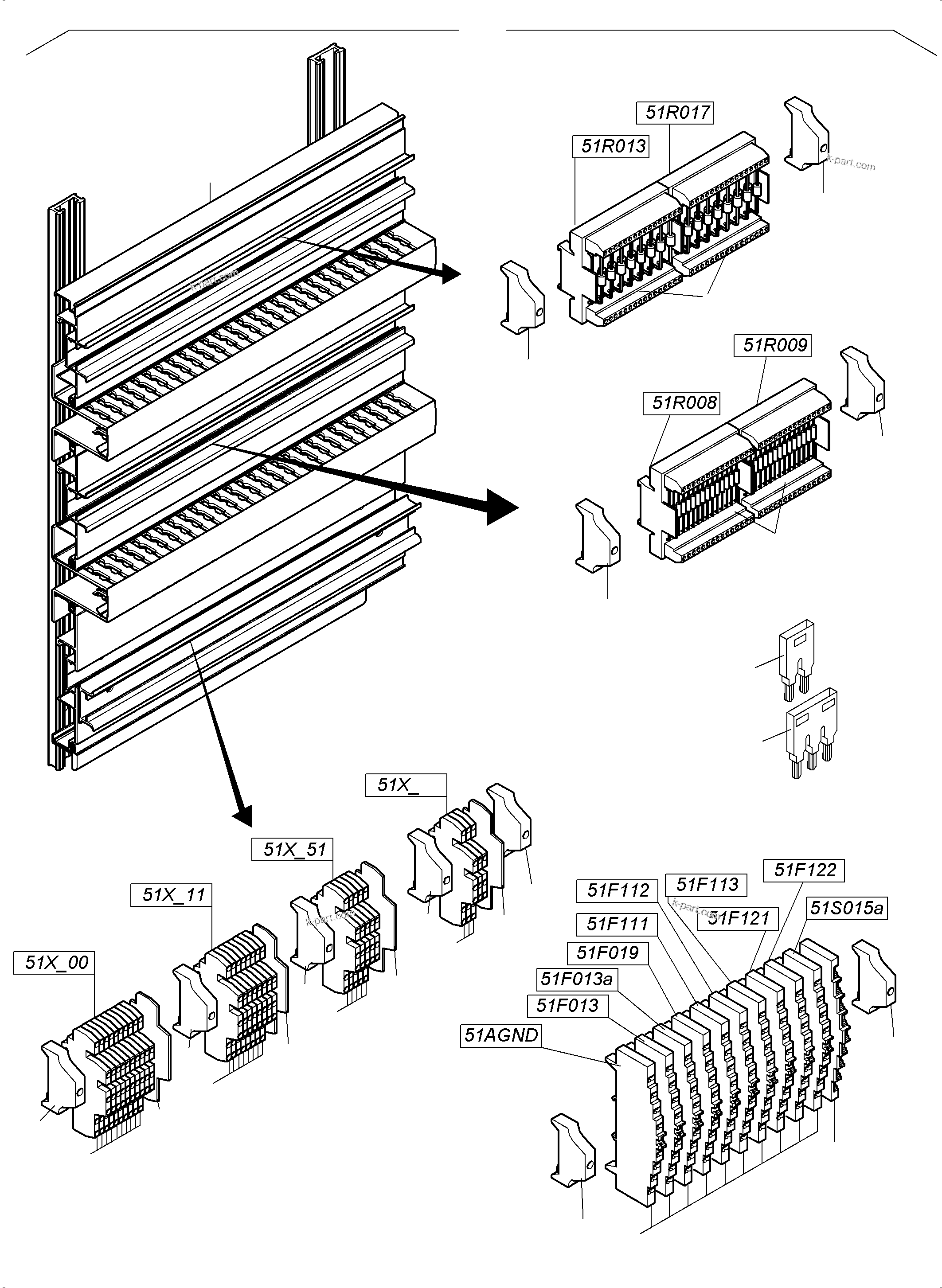 Komatsu parts book diagram for PC 7000-6E 35 003 11.06.2019: SWITCH CABINET ORT 51