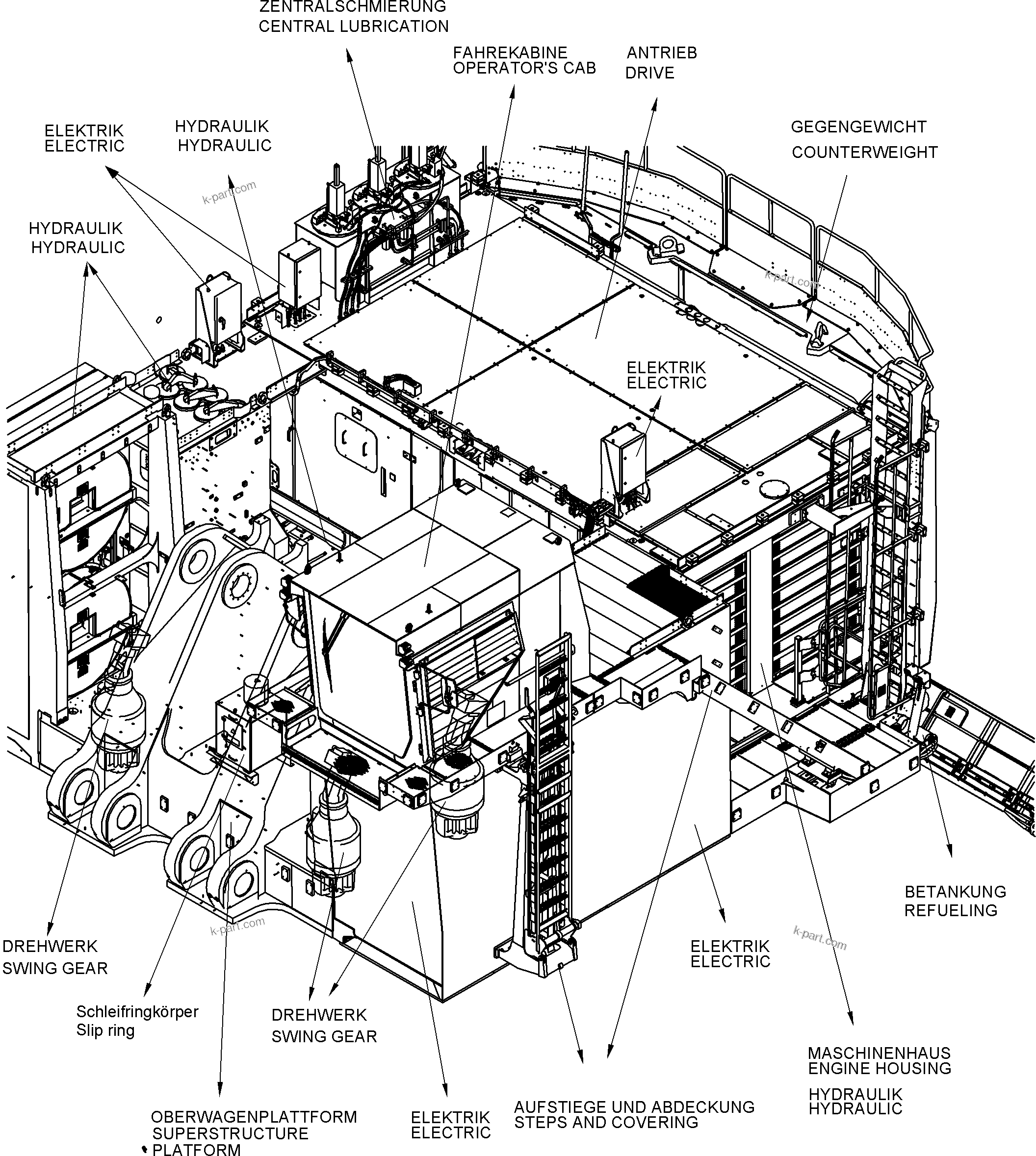 Komatsu parts book diagram for PC 7000-6E 35 003 11.06.2019: SUPERSTRUKTURE