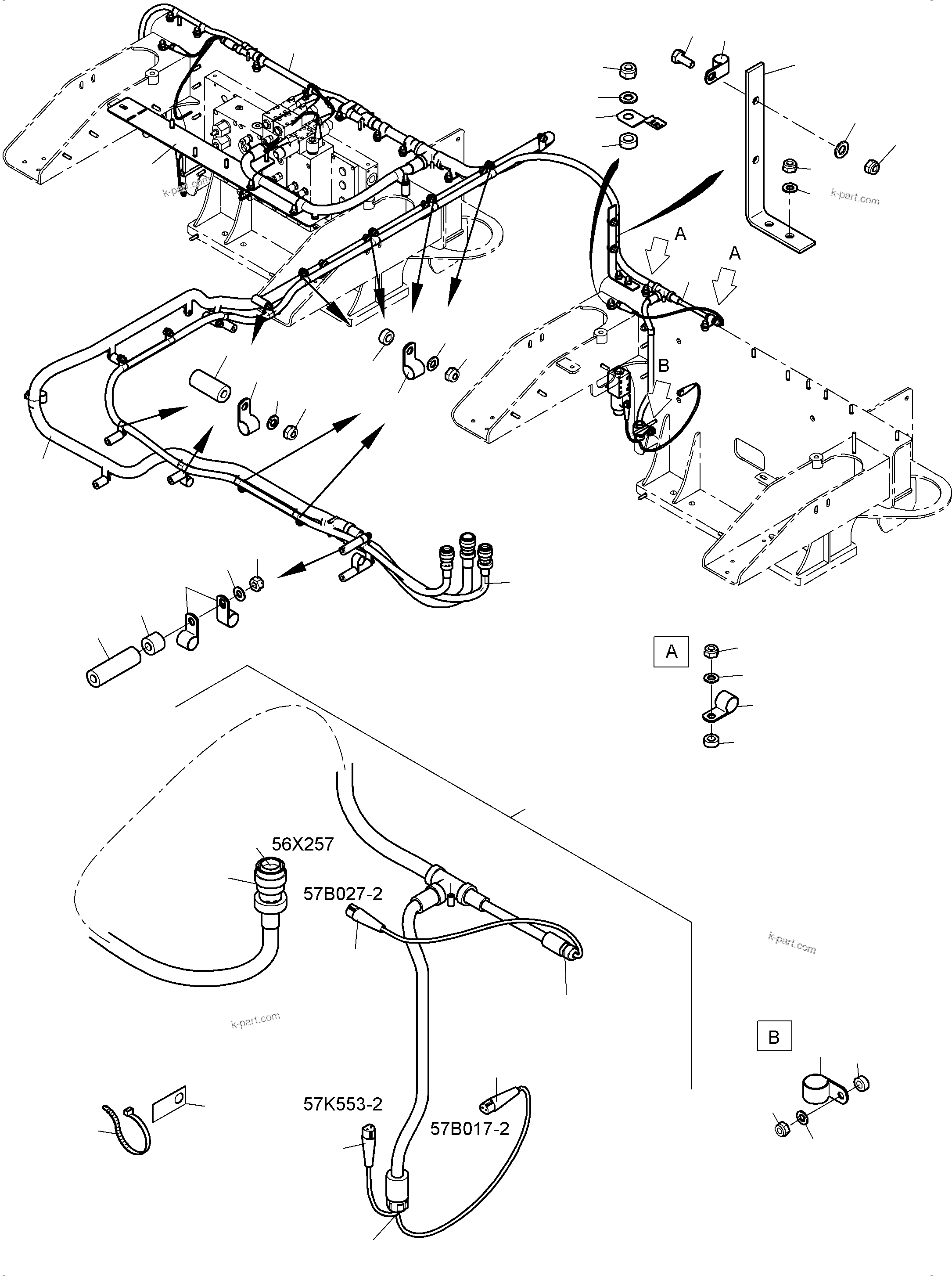 Komatsu parts book diagram for PC 7000-6E 35 003 11.06.2019: CABLES - CONTROL AND FILTER PLATE 1 AND 2