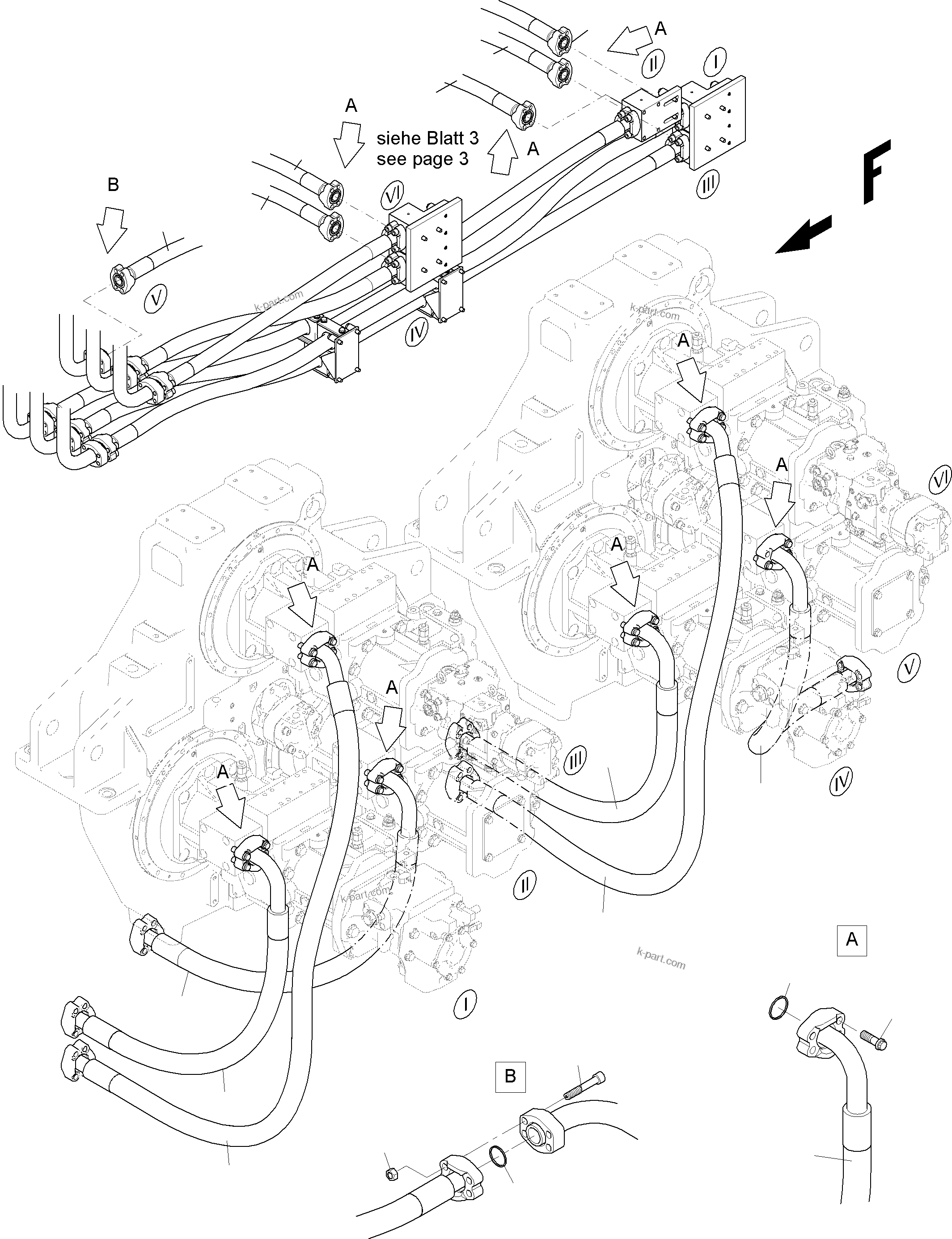 Komatsu parts book diagram for PC 7000-6E 35 003 11.06.2019: PRESSURE LINES - MAIN PUMPS