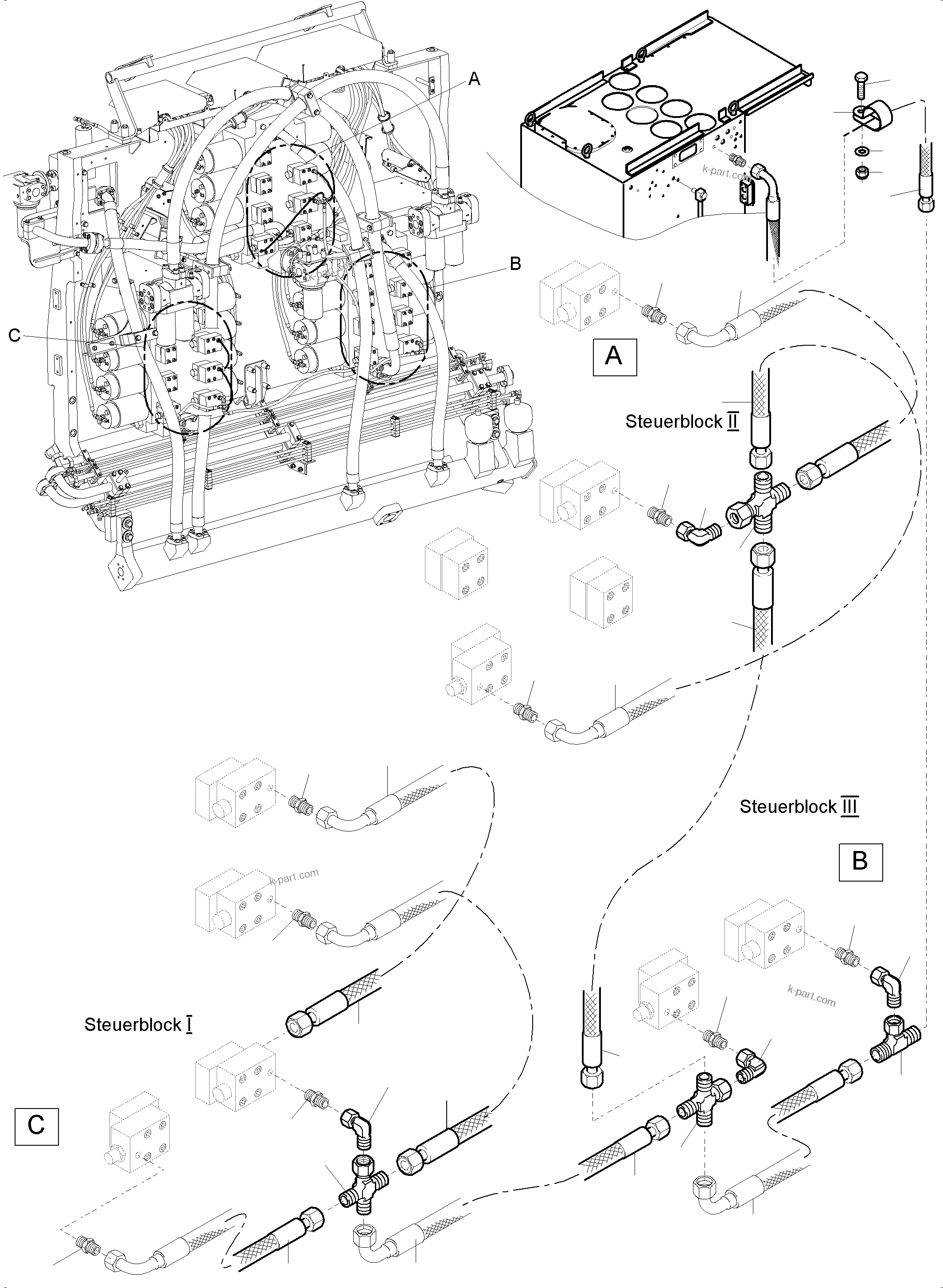 Komatsu parts book diagram for PC 7000-6E 35 003 11.06.2019: PIPING - SECONDARY VALVES FS