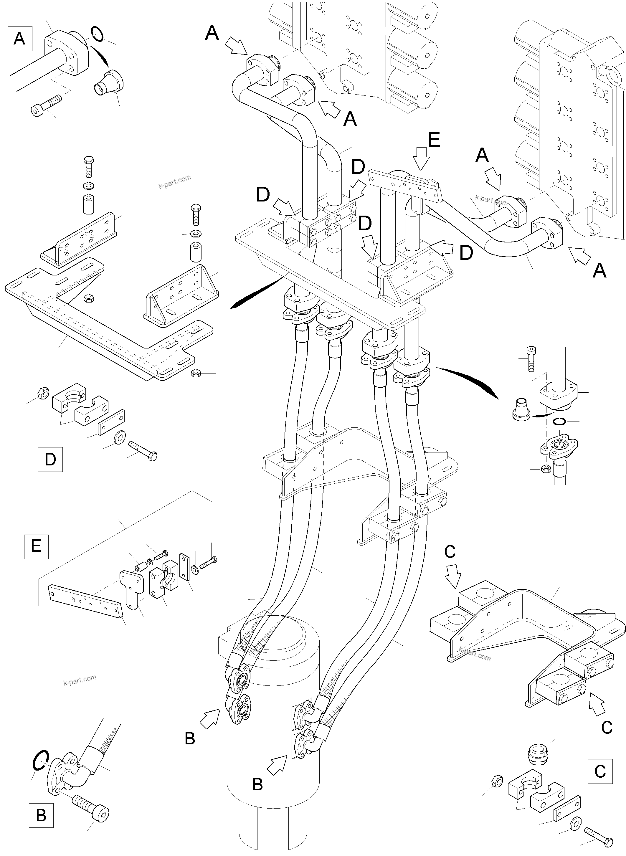 Komatsu parts book diagram for PC 7000-6E 35 003 11.06.2019: PIPES,- AND HOSES ASSY., CONTROL BLOCKS - ROTARY JOINT