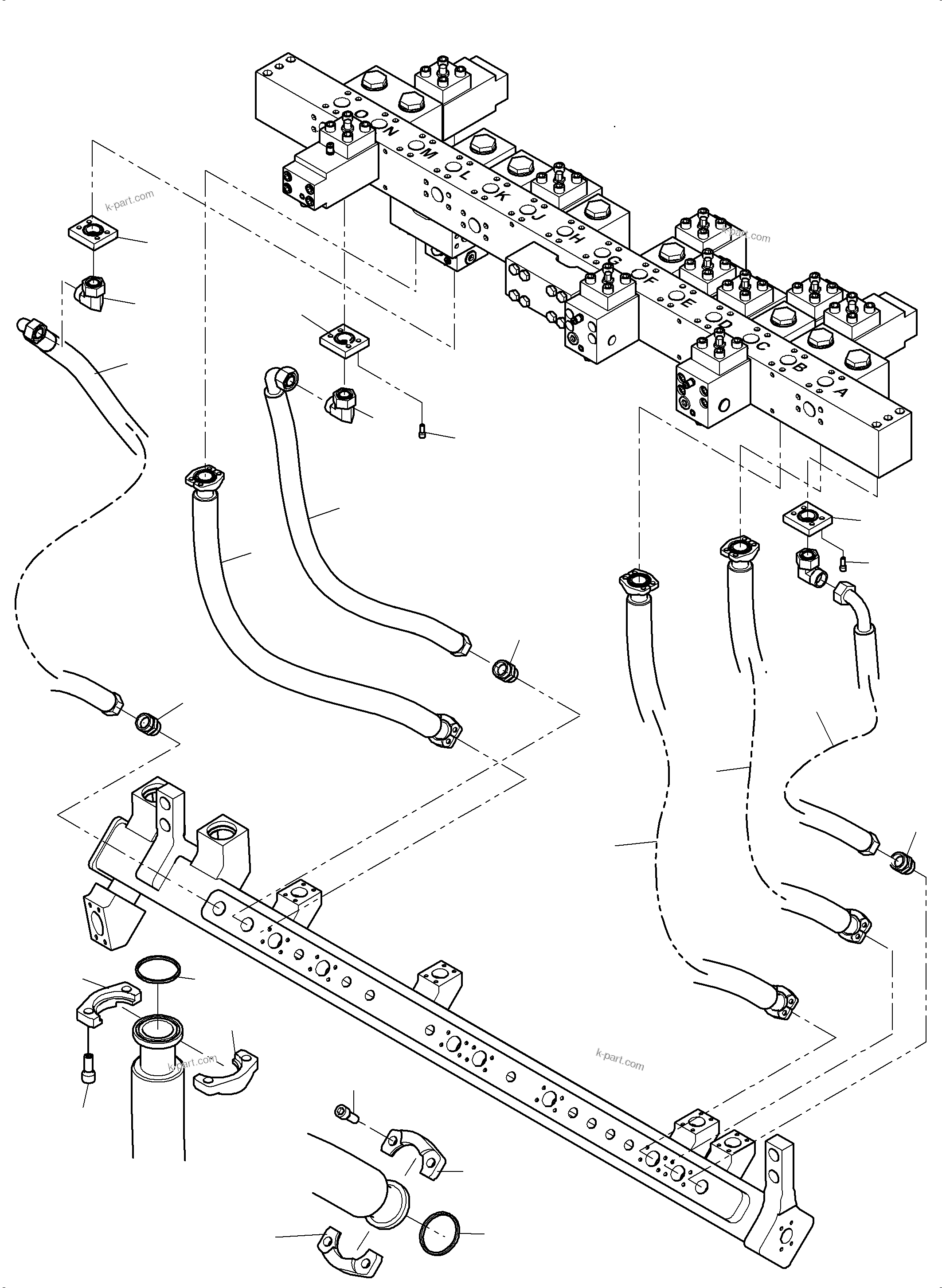Komatsu parts book diagram for PC 7000-6E 35 003 11.06.2019: RETURN LINE-MANIFOLD