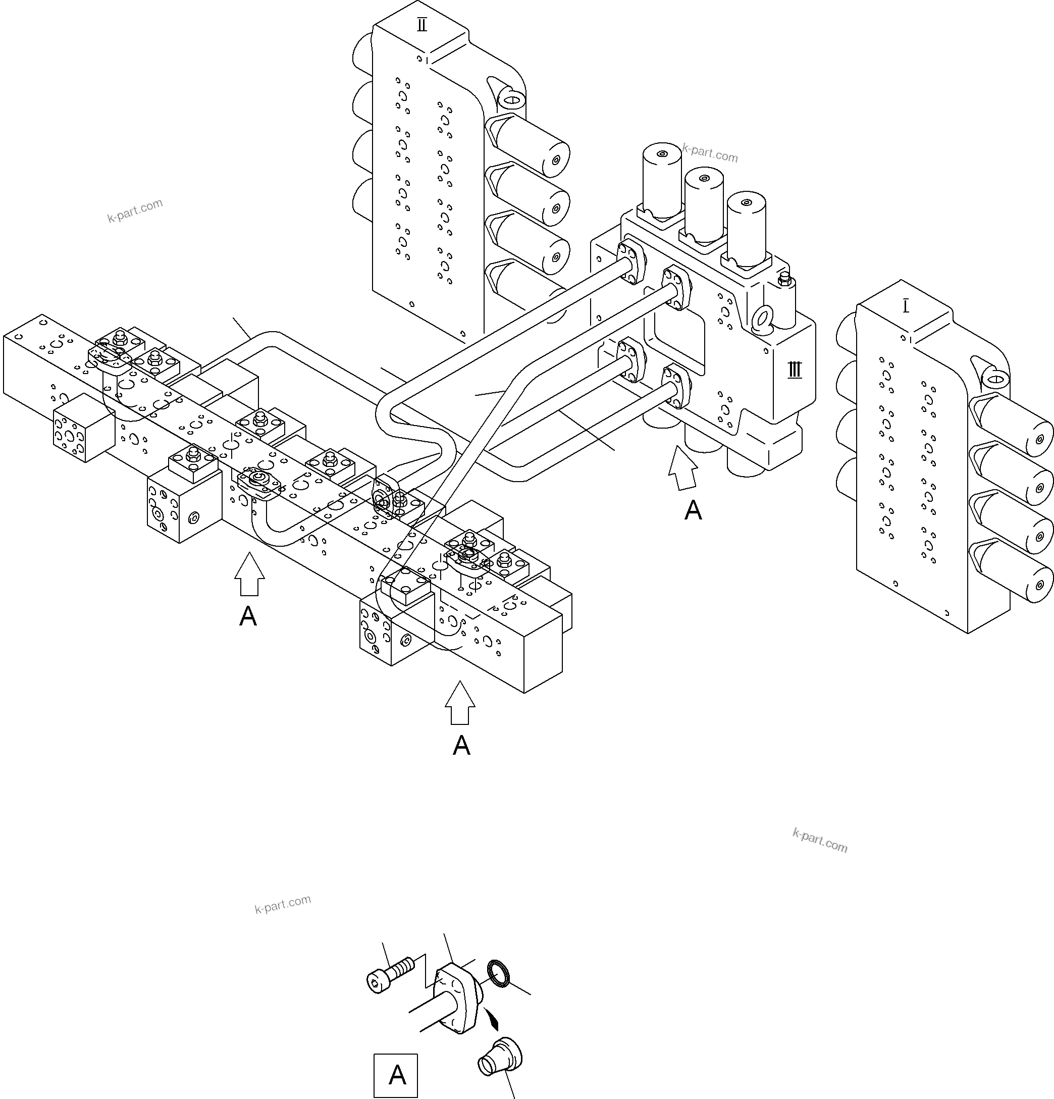 Komatsu parts book diagram for PC3000-6 S/N 46188: PRESSURE LINES - CONTROL BLOCKS - MANIFOLD