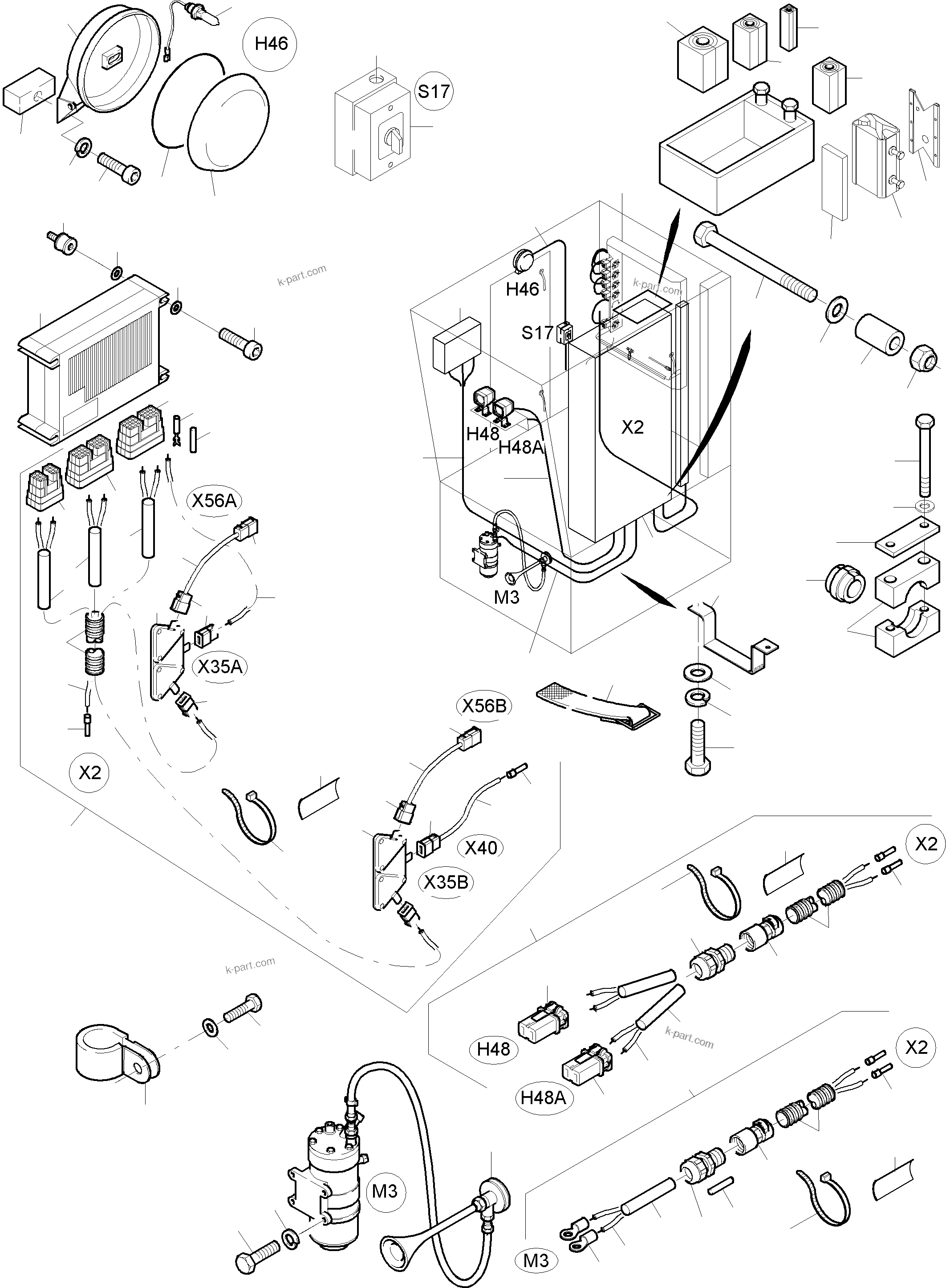 Komatsu parts book diagram for PC3000-6 S/N 46188: ELECTRIC - CAB SUPPORT