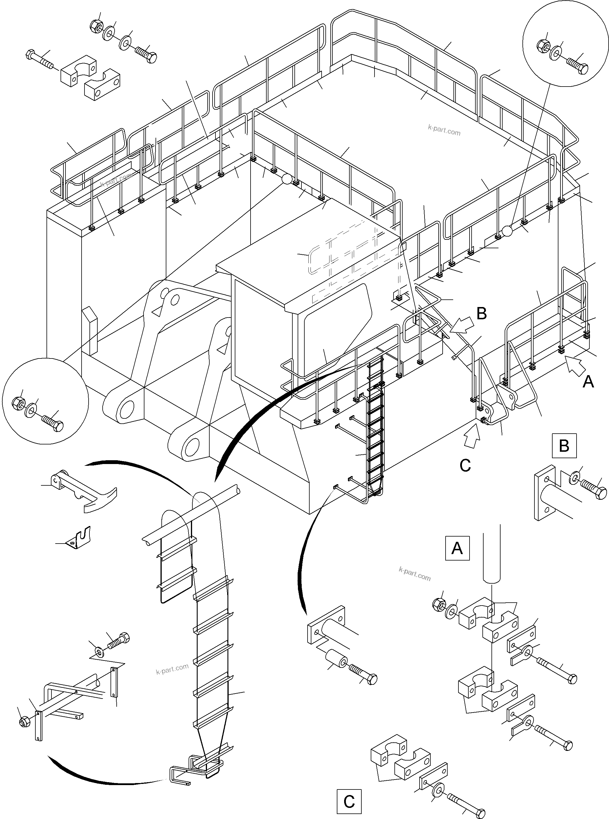Komatsu parts book diagram for PC3000-6 S/N 46188: LADDERS AND RAILS