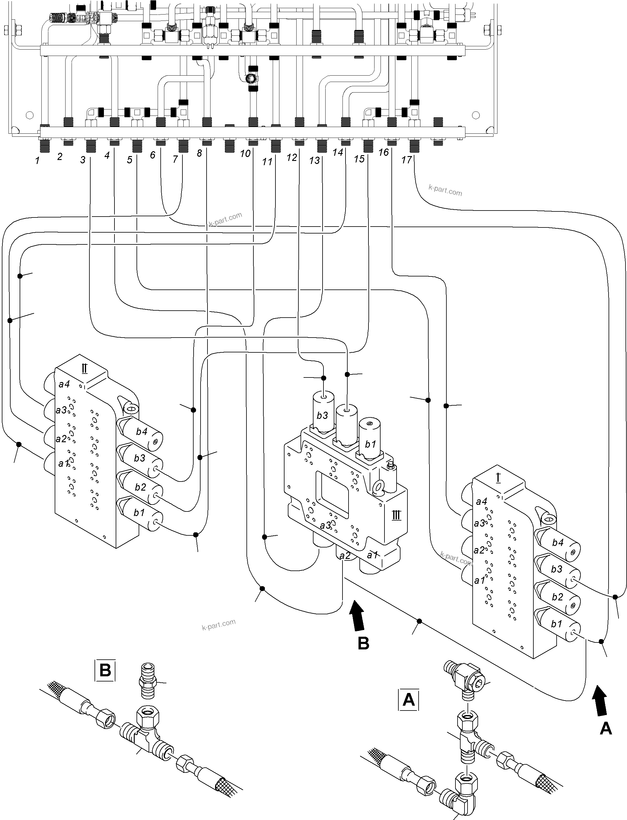 Komatsu parts book diagram for PC3000-6 S/N 46188: CONTROL LINES CONTROL BLOCKS - PILOT CONTROL PLATE