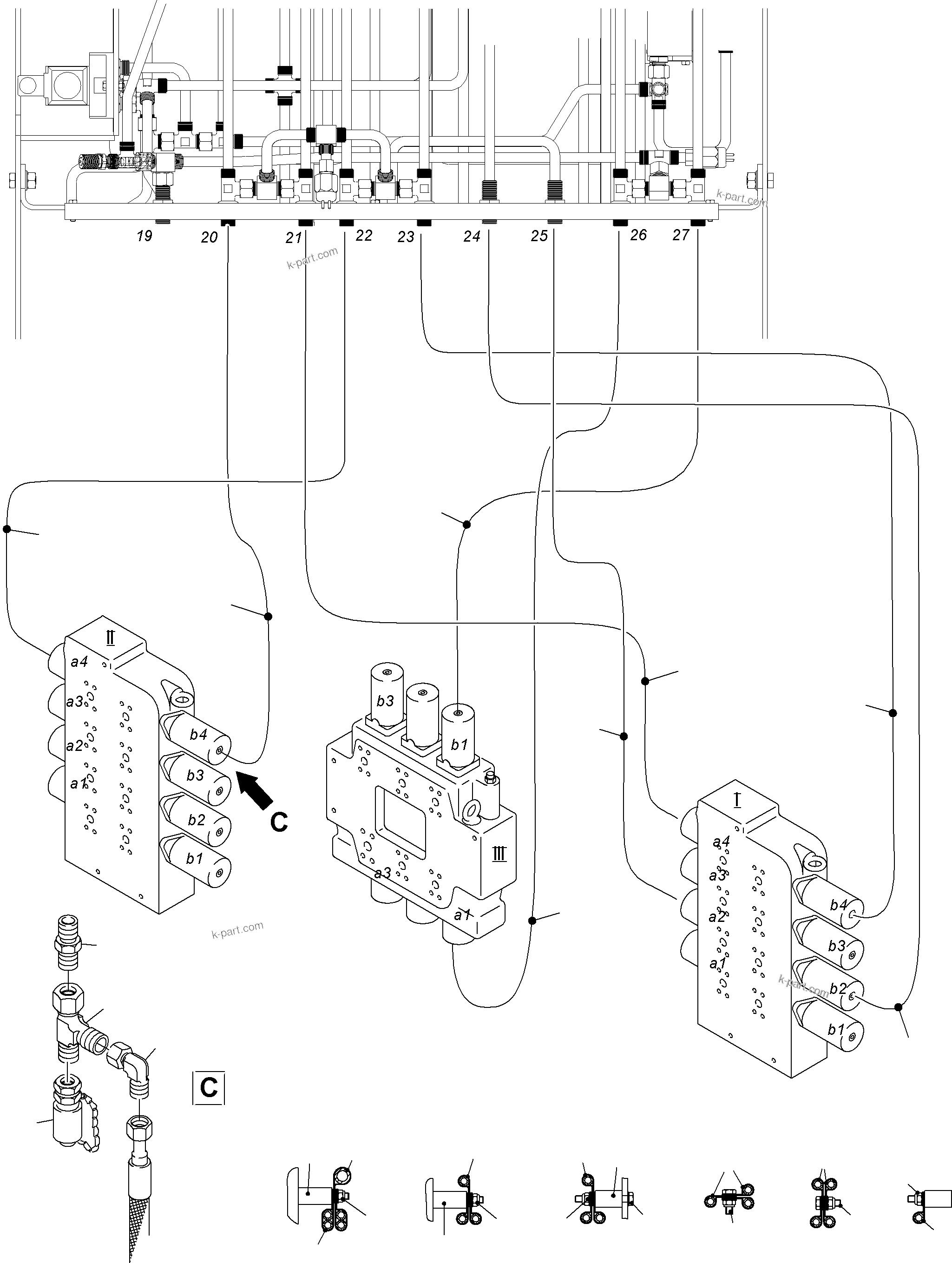 Komatsu parts book diagram for PC3000-6 S/N 46188: CONTROL LINES CONTROL BLOCKS - PILOT CONTROL PLATE
